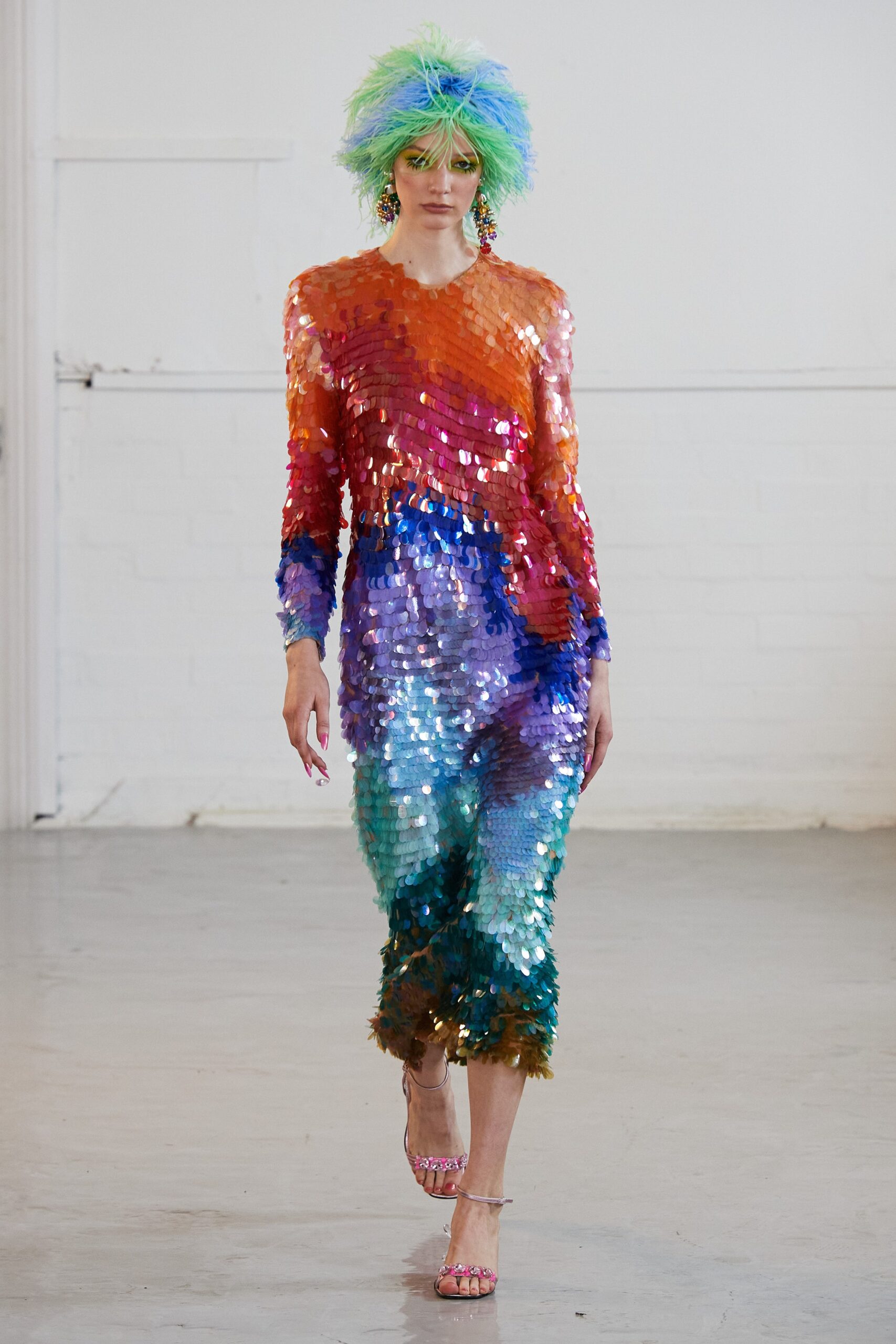shiny layered sequin midi dress