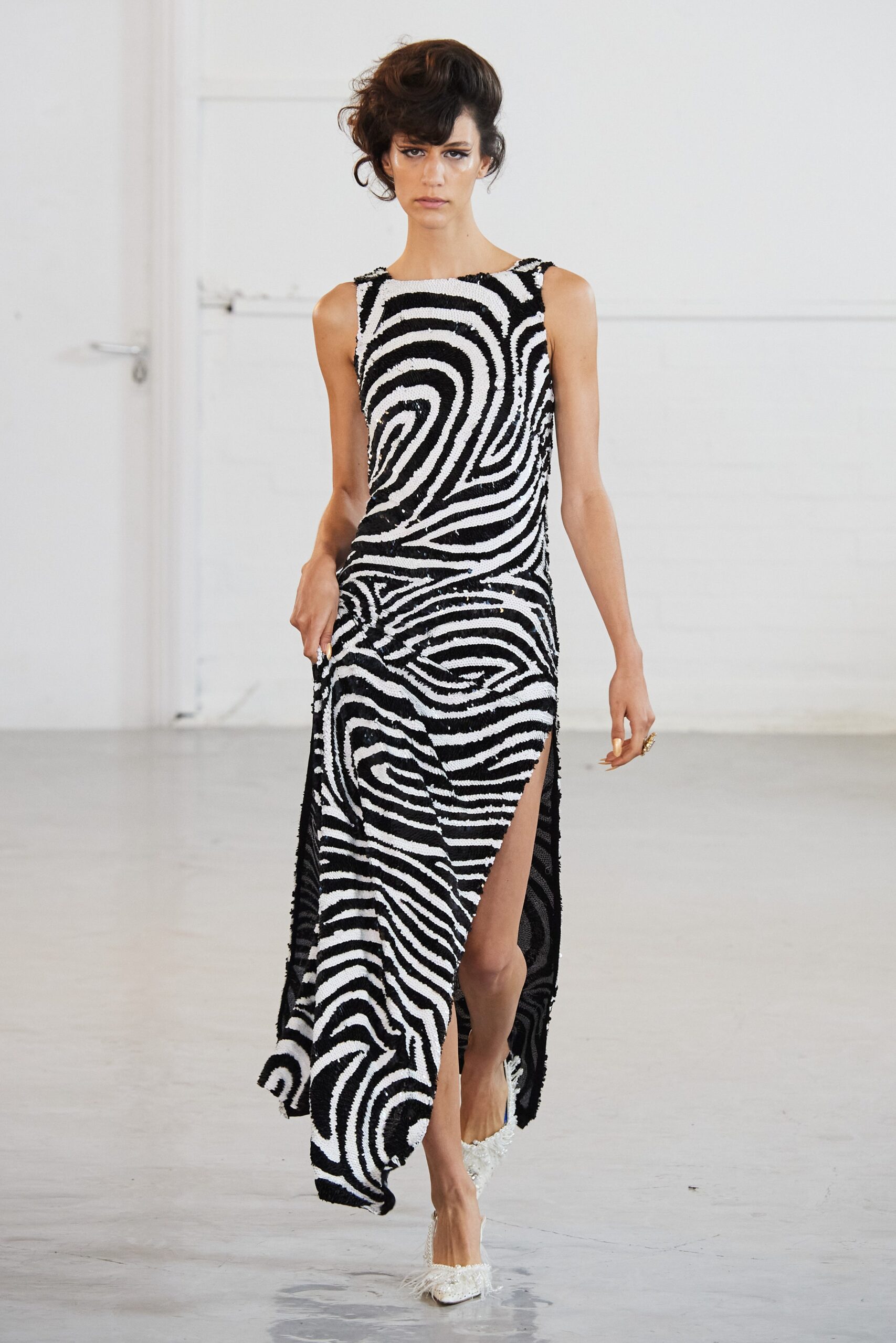 fitted black and white printed dress