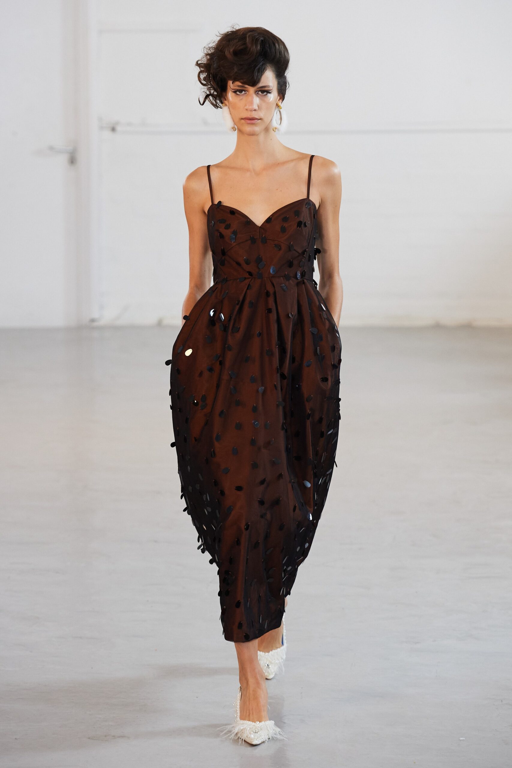 brown silk sleeveless dress