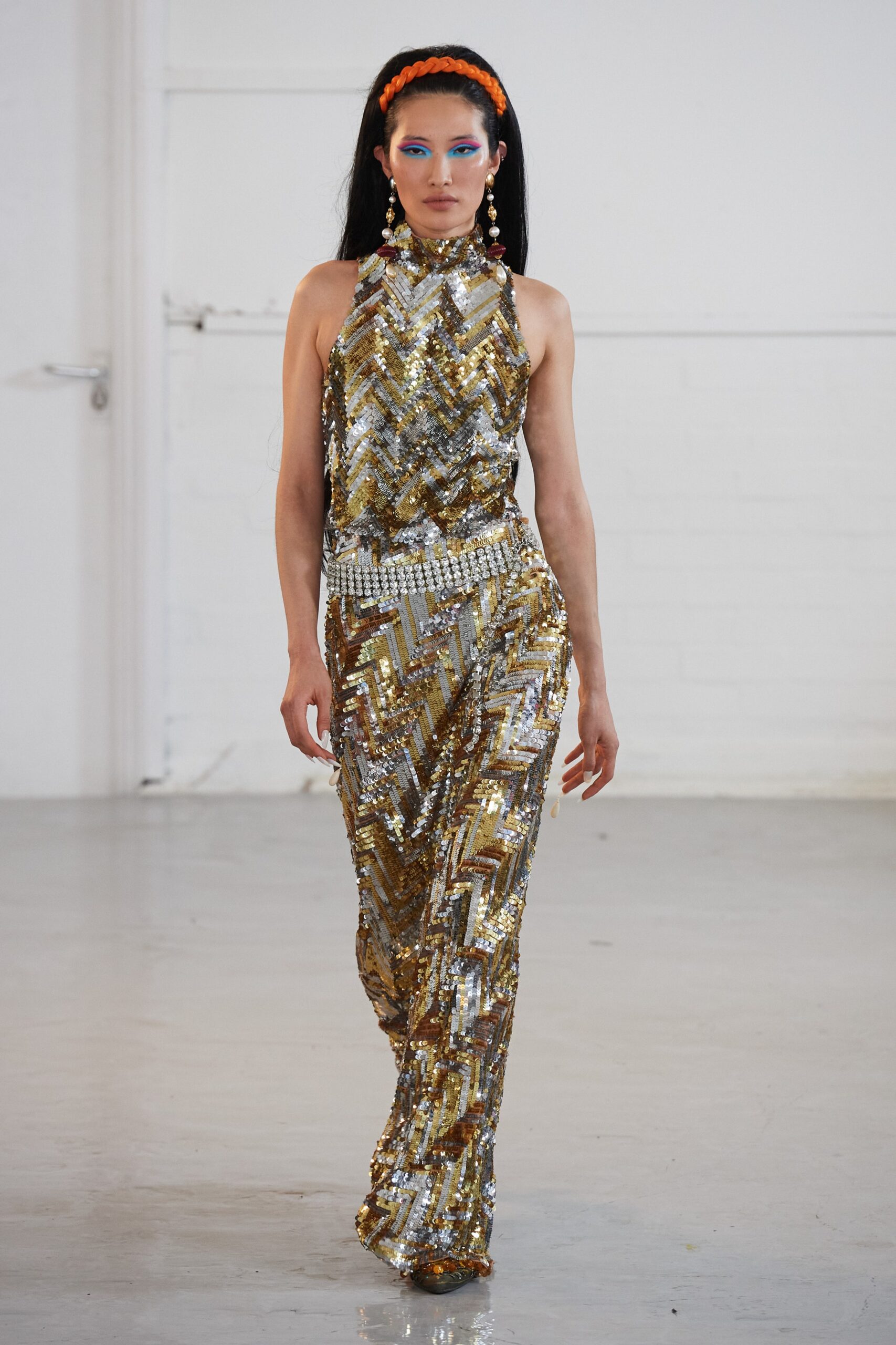 gold silver sequin jumpsuit