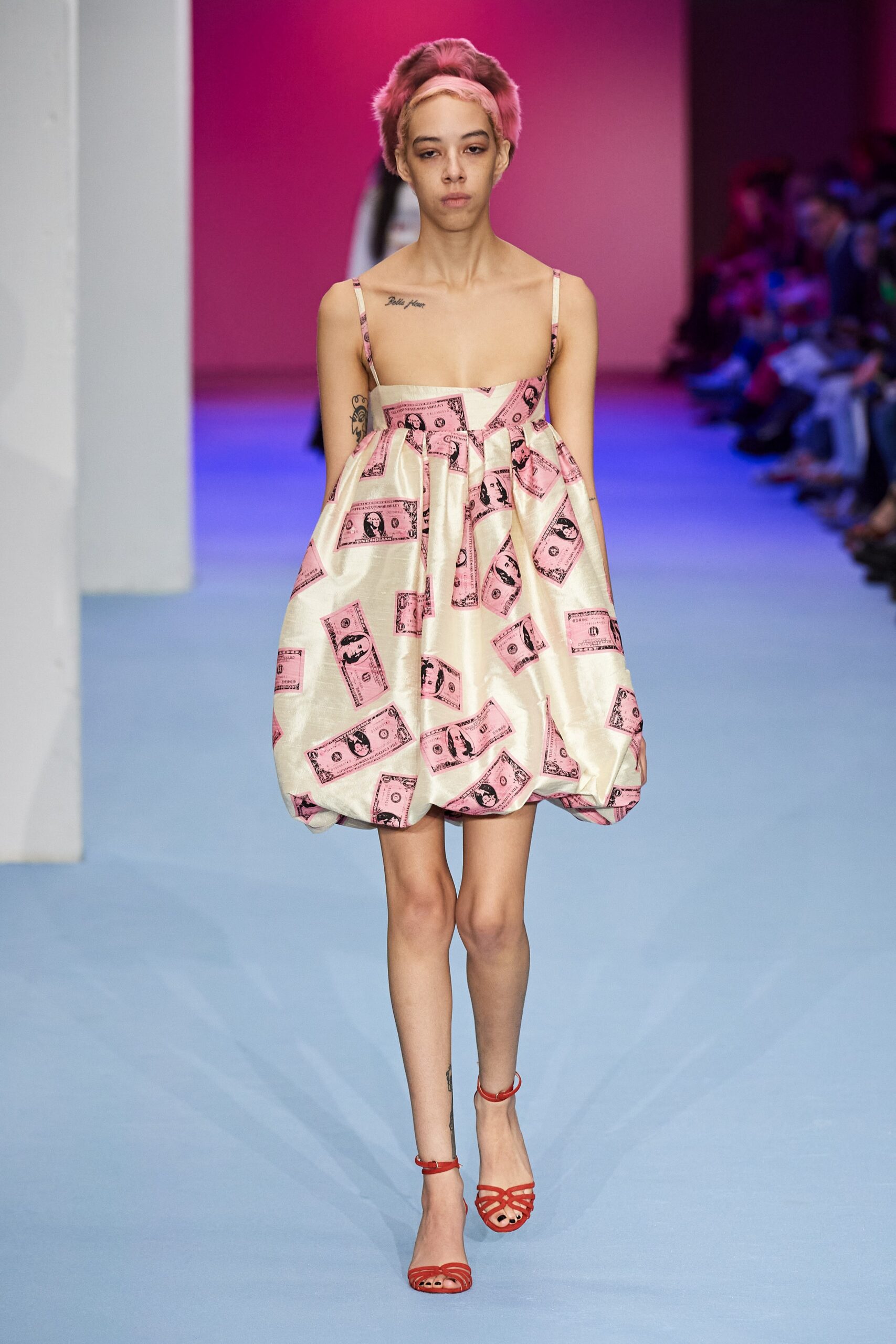 pink cotton sleeveless square-neck relaxed pleated printed dress