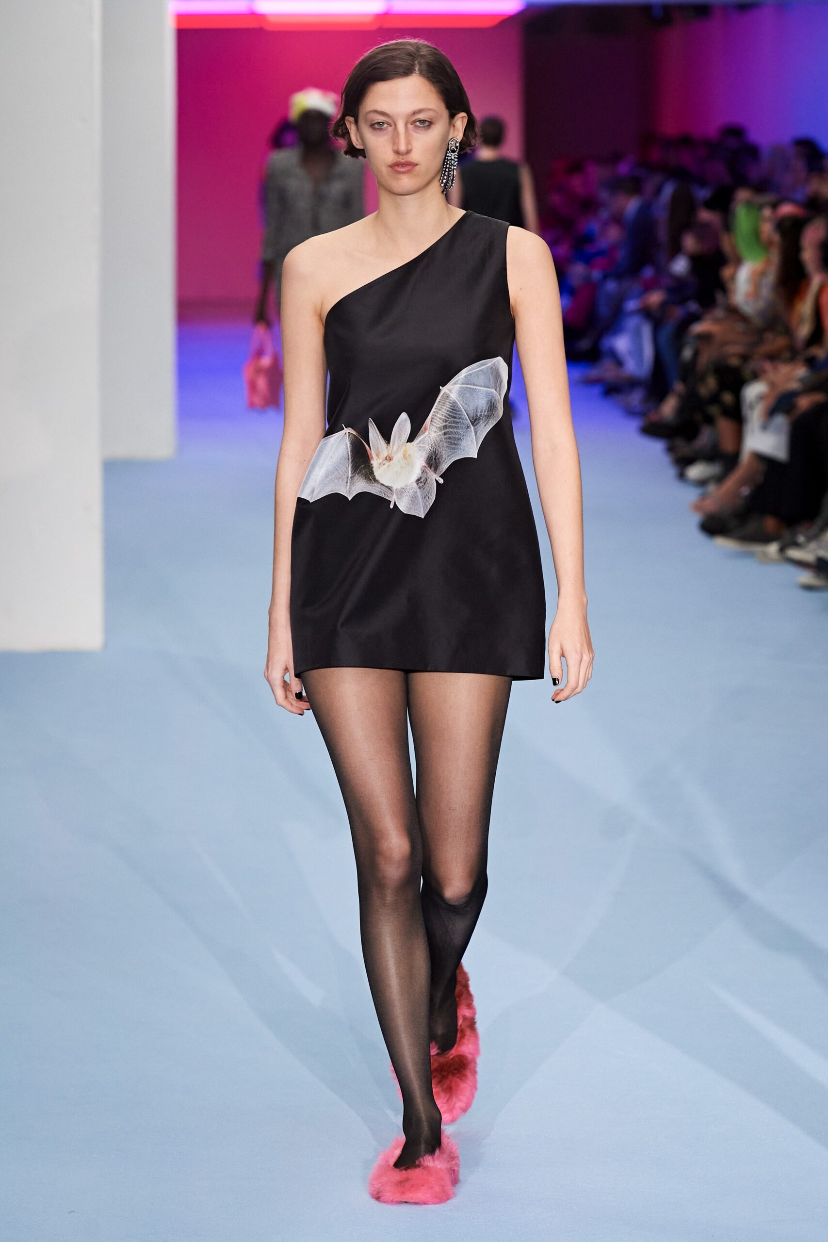 black silk asymmetric mini dress