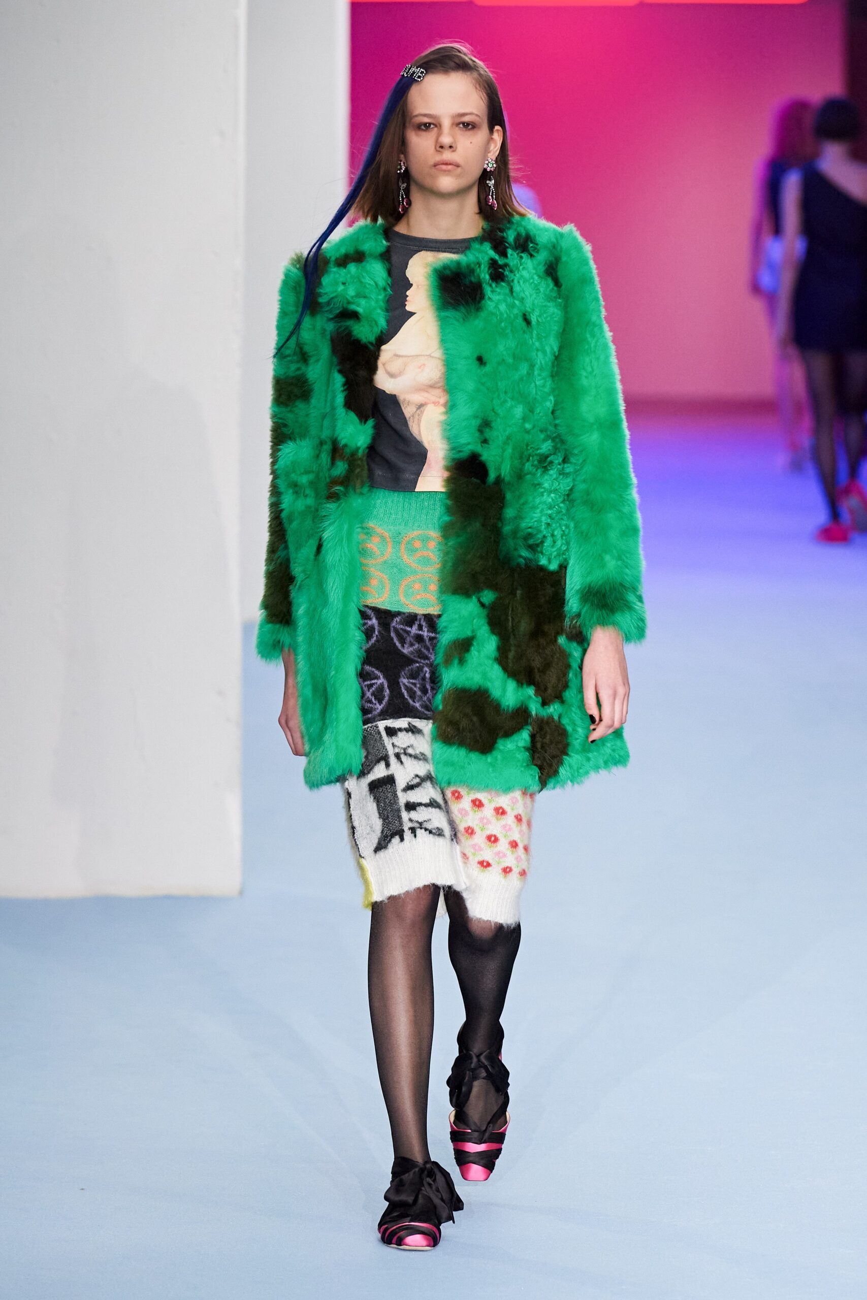green faux-fur relaxed coat