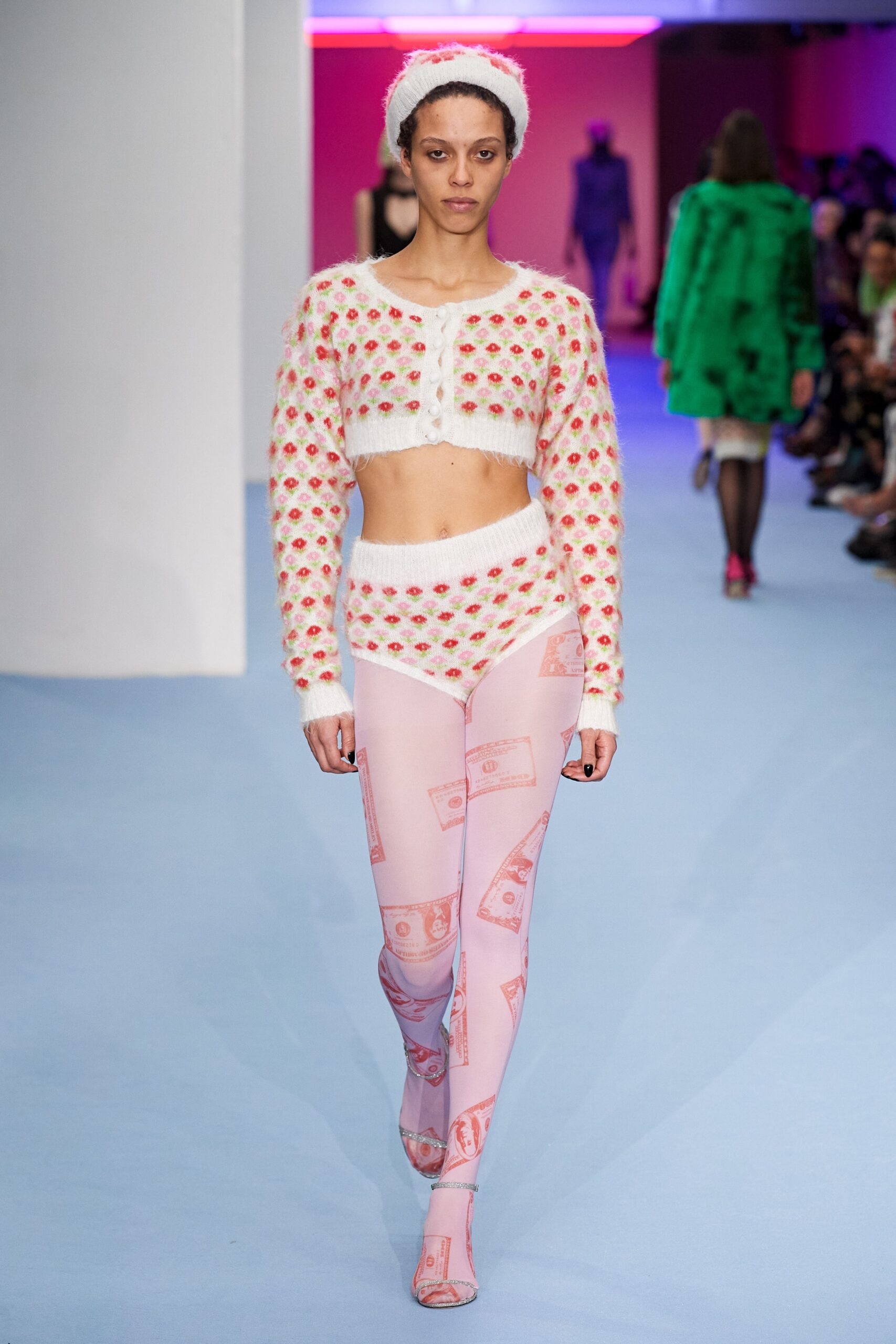 pink cotton fitted printed leggings