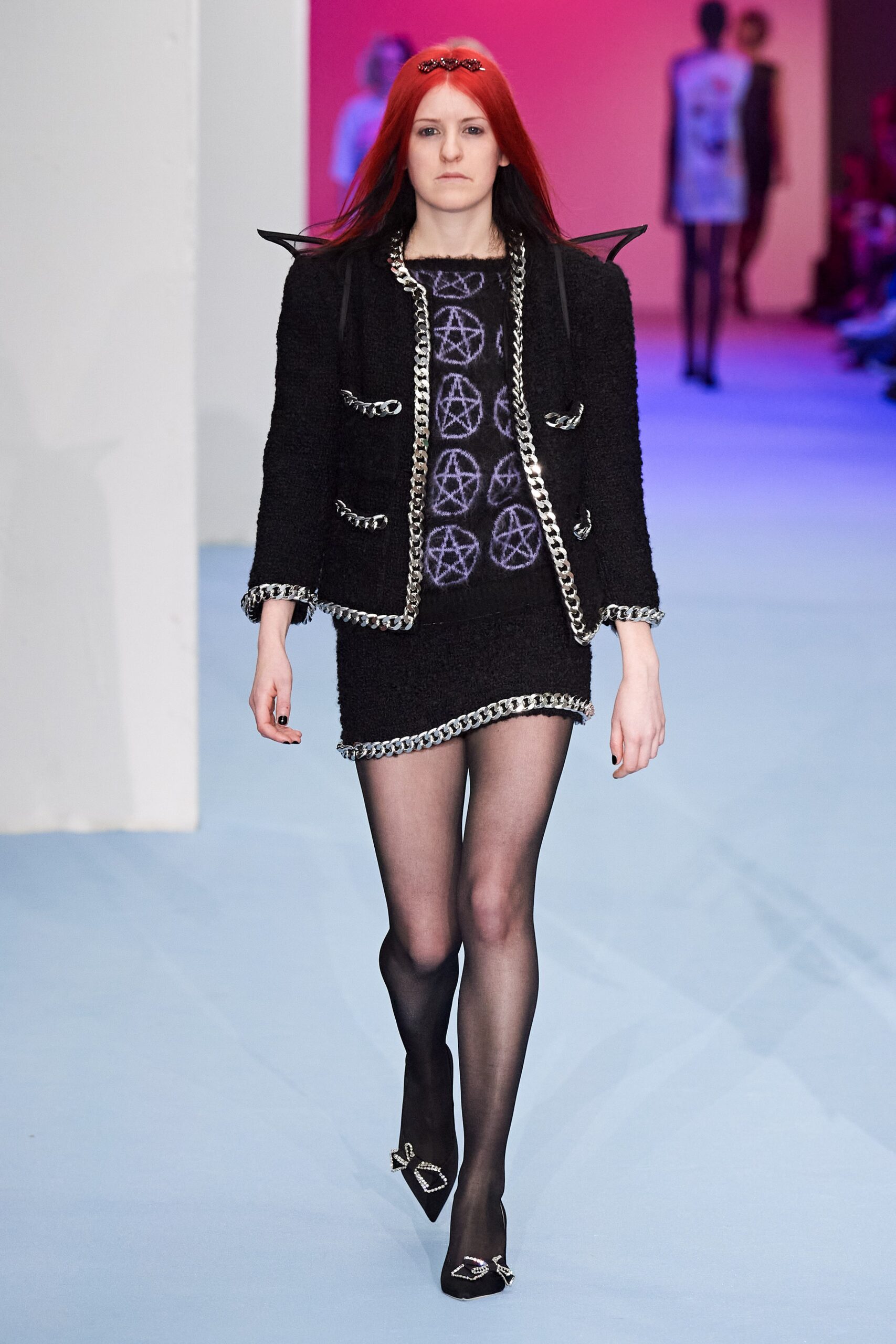 black tweed jacket with mini dress