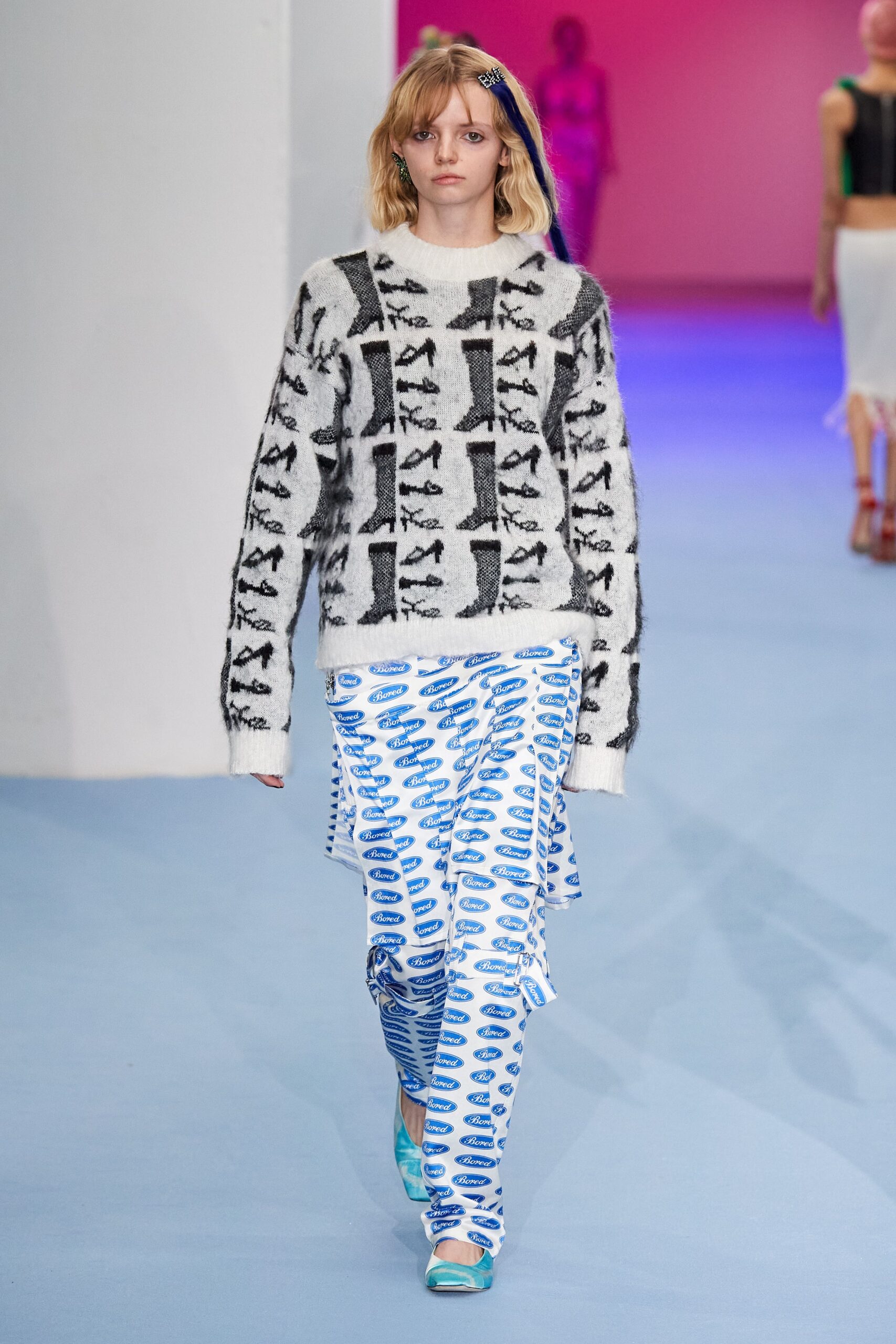 black wool long-sleeve oversized printed sweater