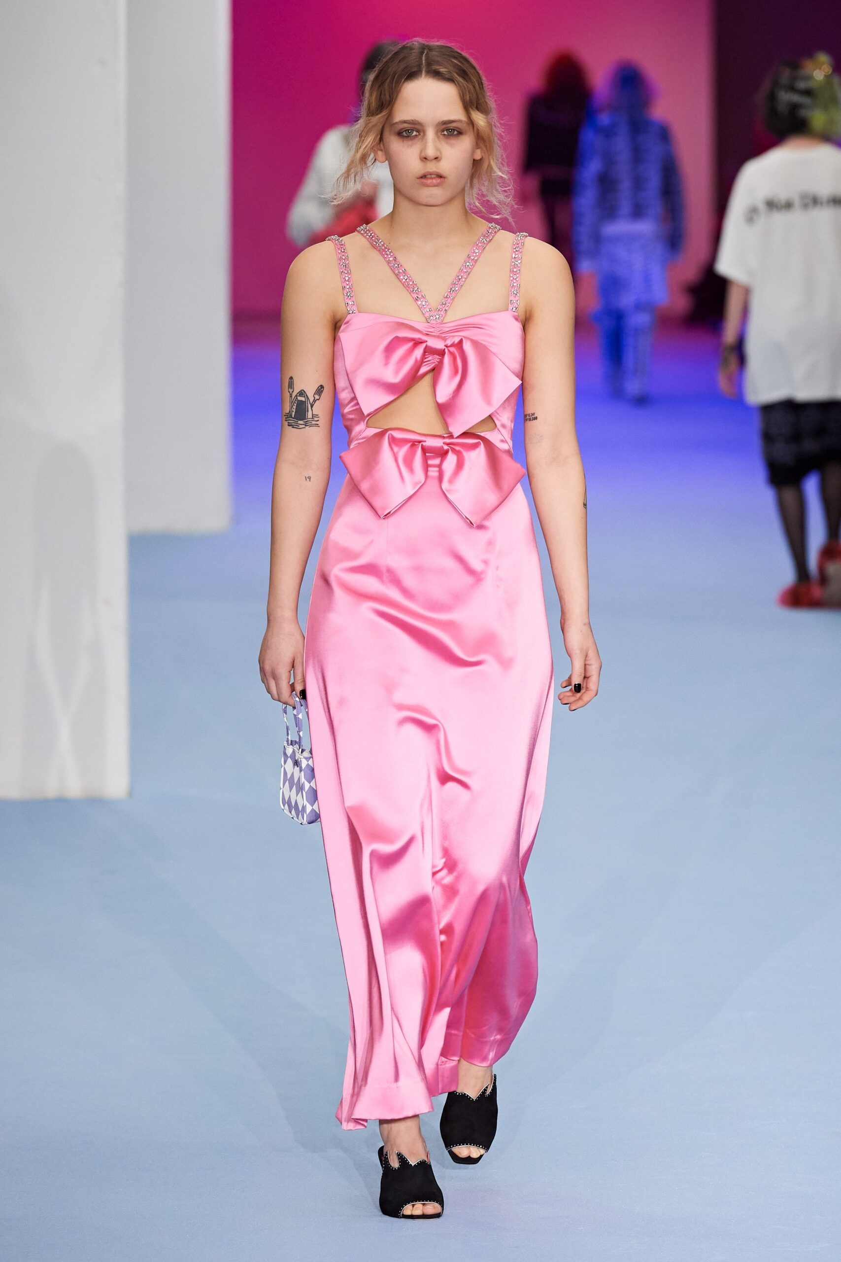 fitted pink silk dress