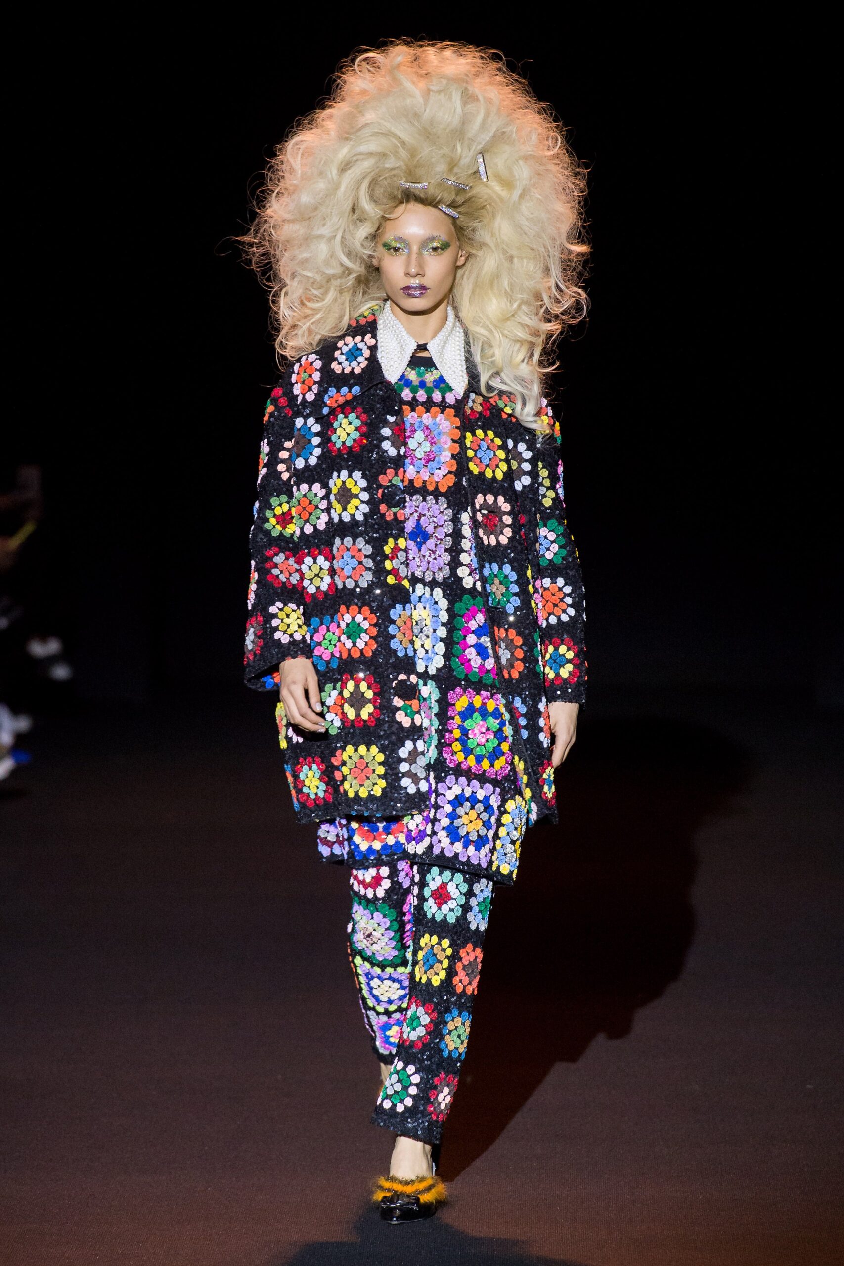 black multi embroidered coat and pants