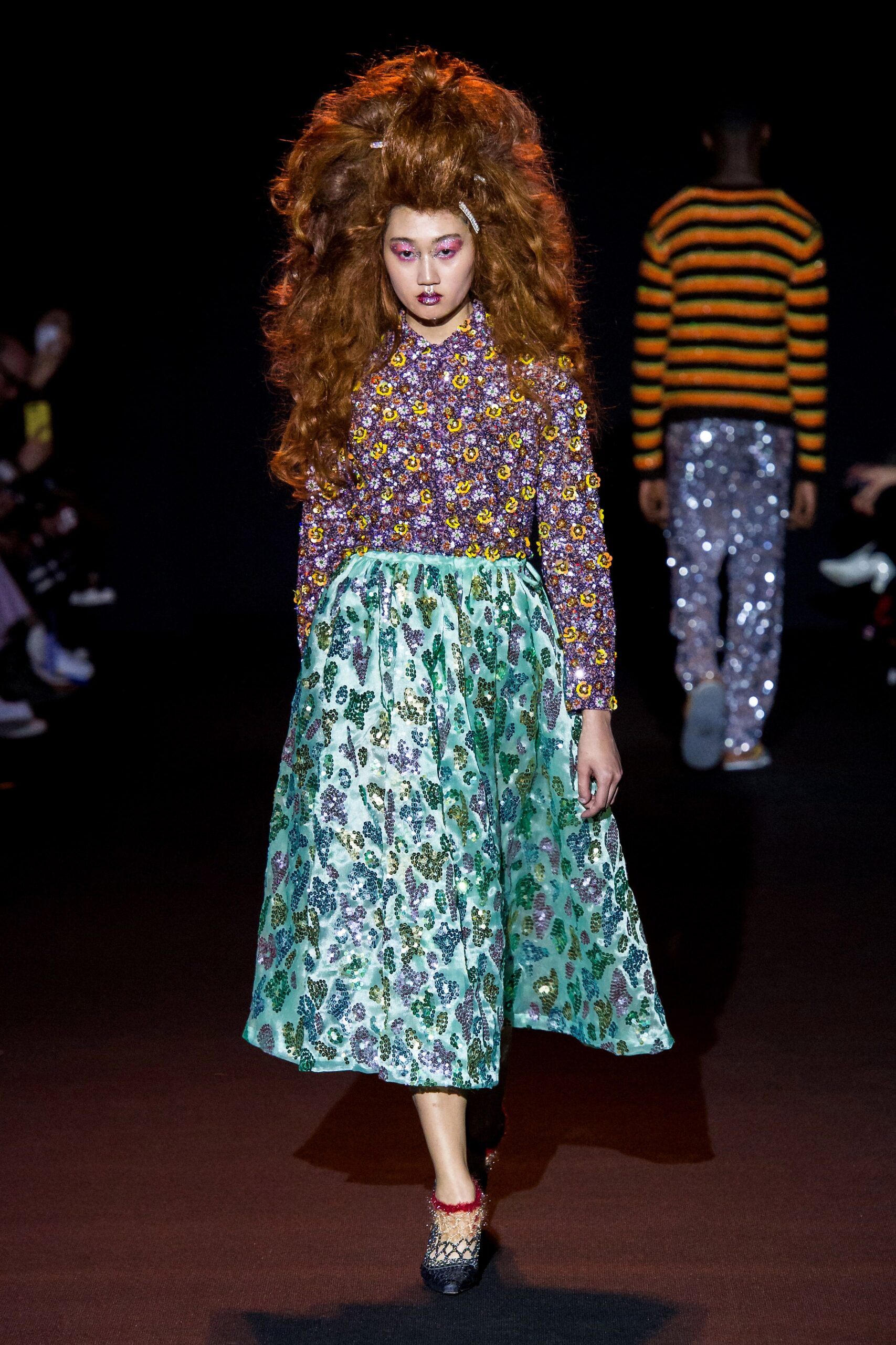 floral blouse and flared midi skirt