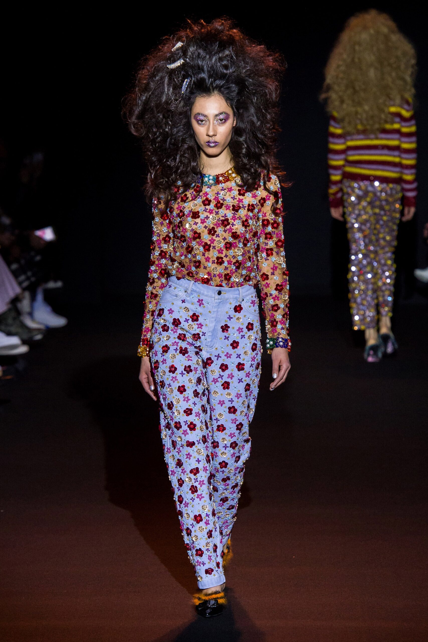 beaded top with flared pants