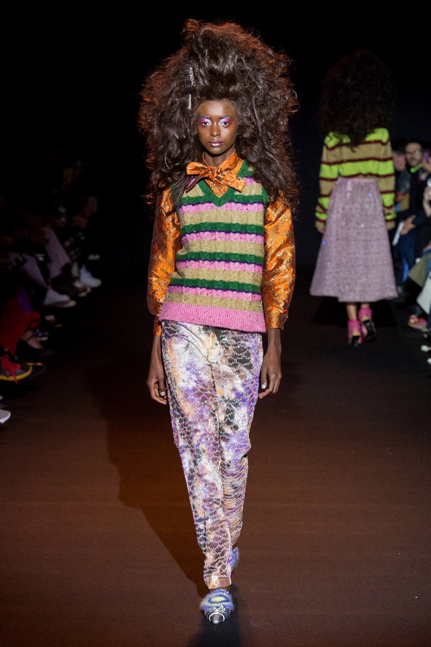 multi silk relaxed flared shiny pants