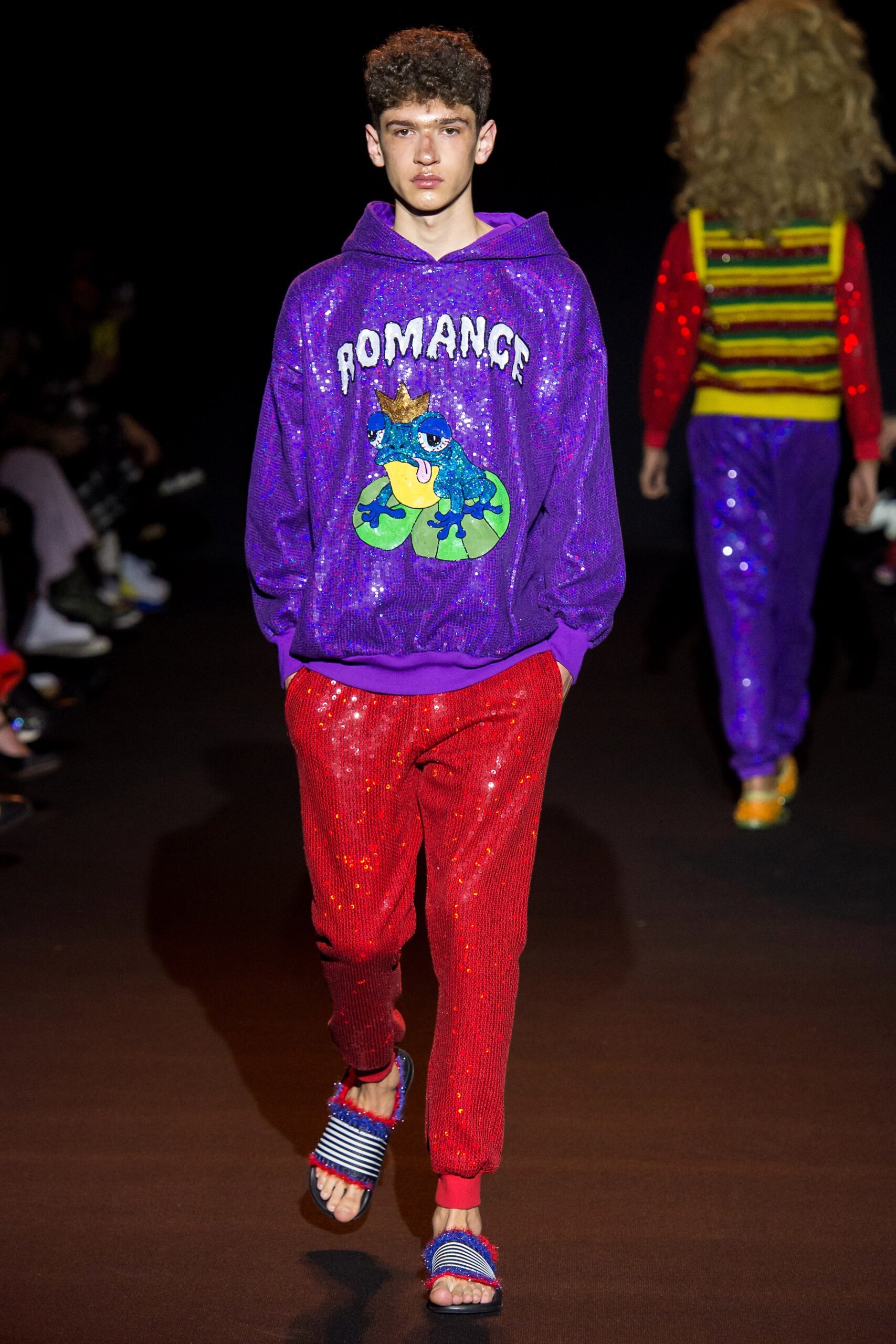 red cotton fitted sequined shiny pants