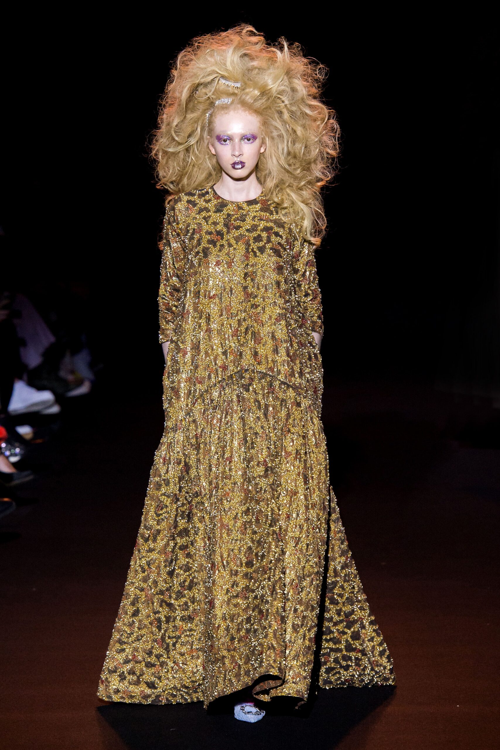 gold embellished long-sleeve gown