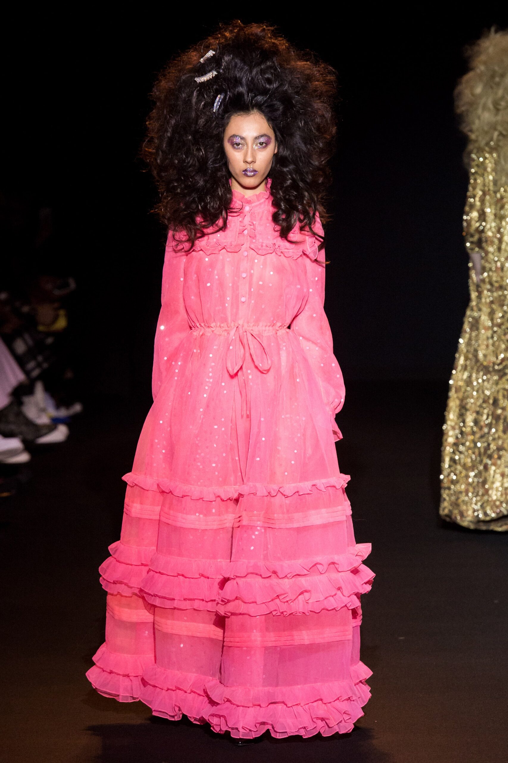 pink ruffled maxi dress
