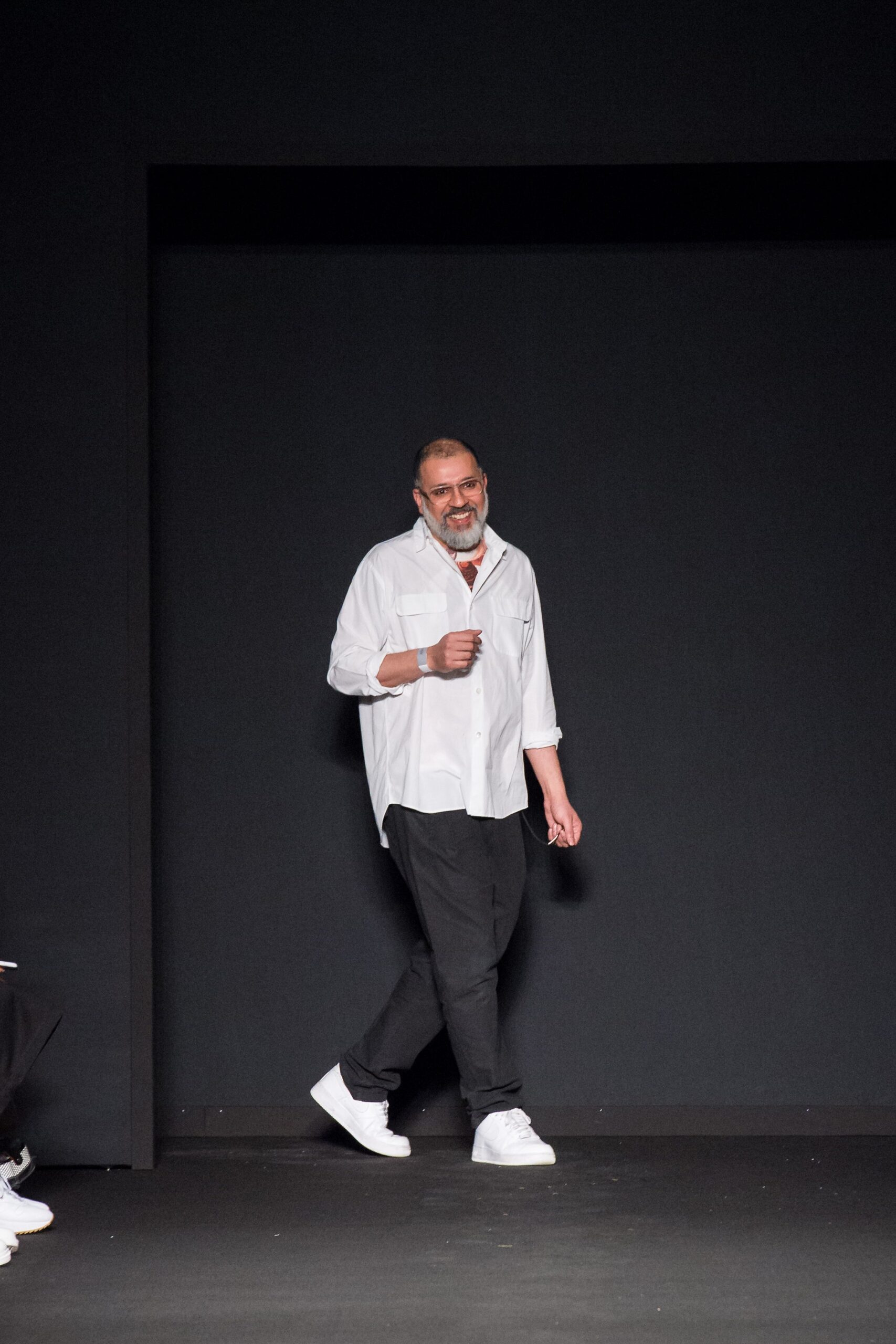 relaxed white shirt and black pants