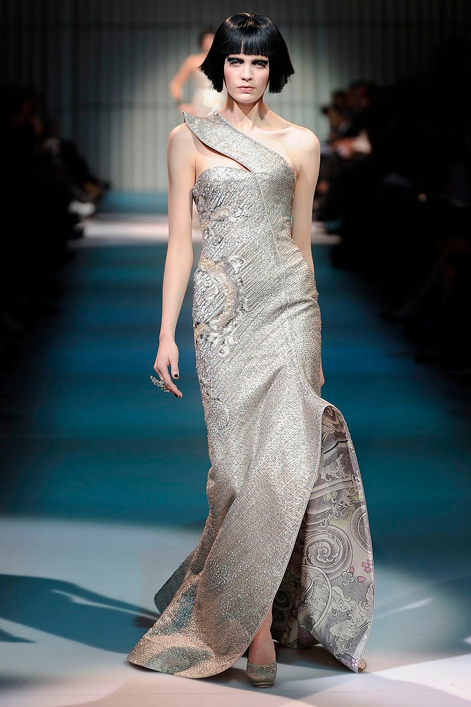fitted silver asymmetric gown