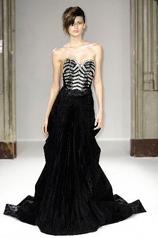 black silk strapless gown