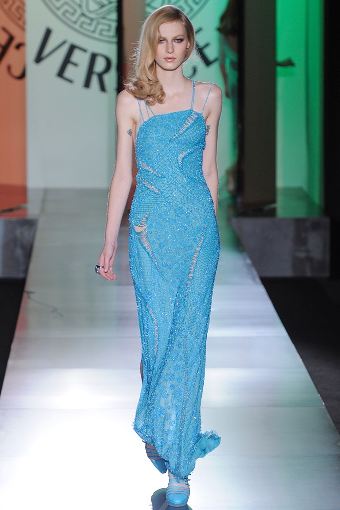 blue silk fitted gown