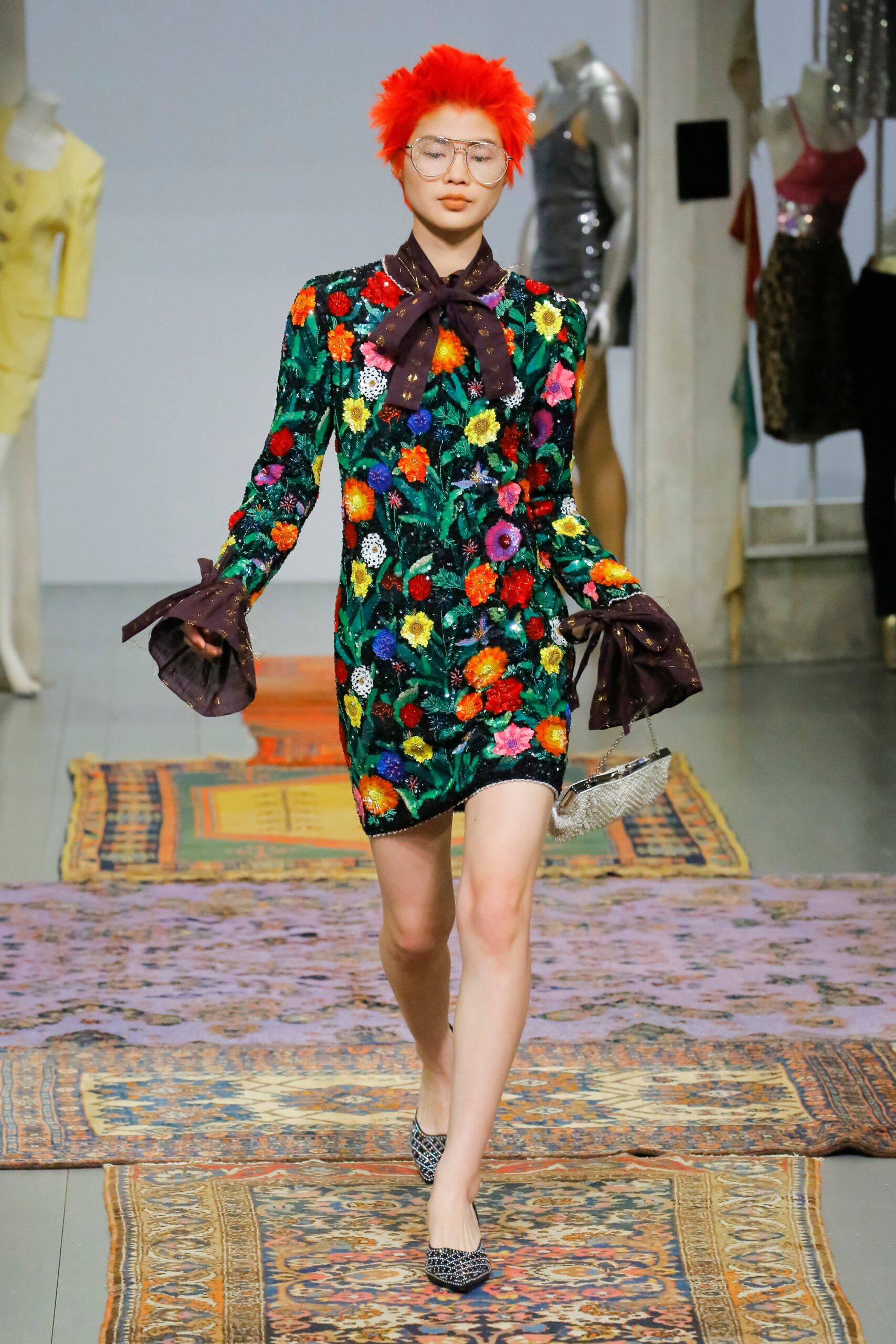 multi-colored floral fitted dress