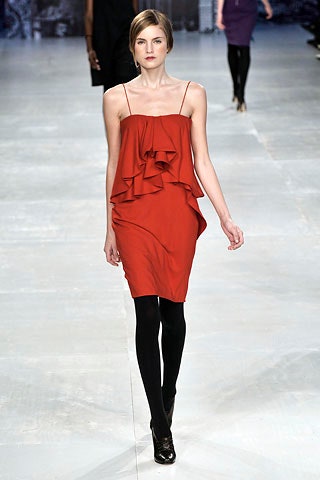 red ruffled sleeveless dress