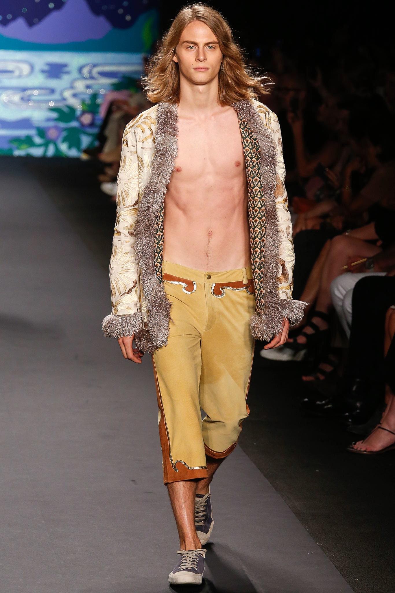 beige silk long-sleeve collared relaxed embroidered jacket