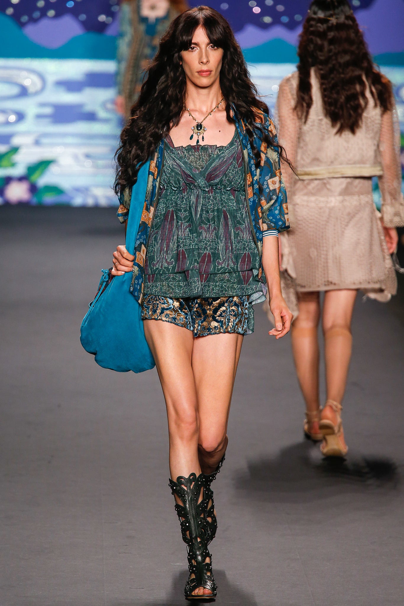 green cotton sleeveless relaxed printed top
