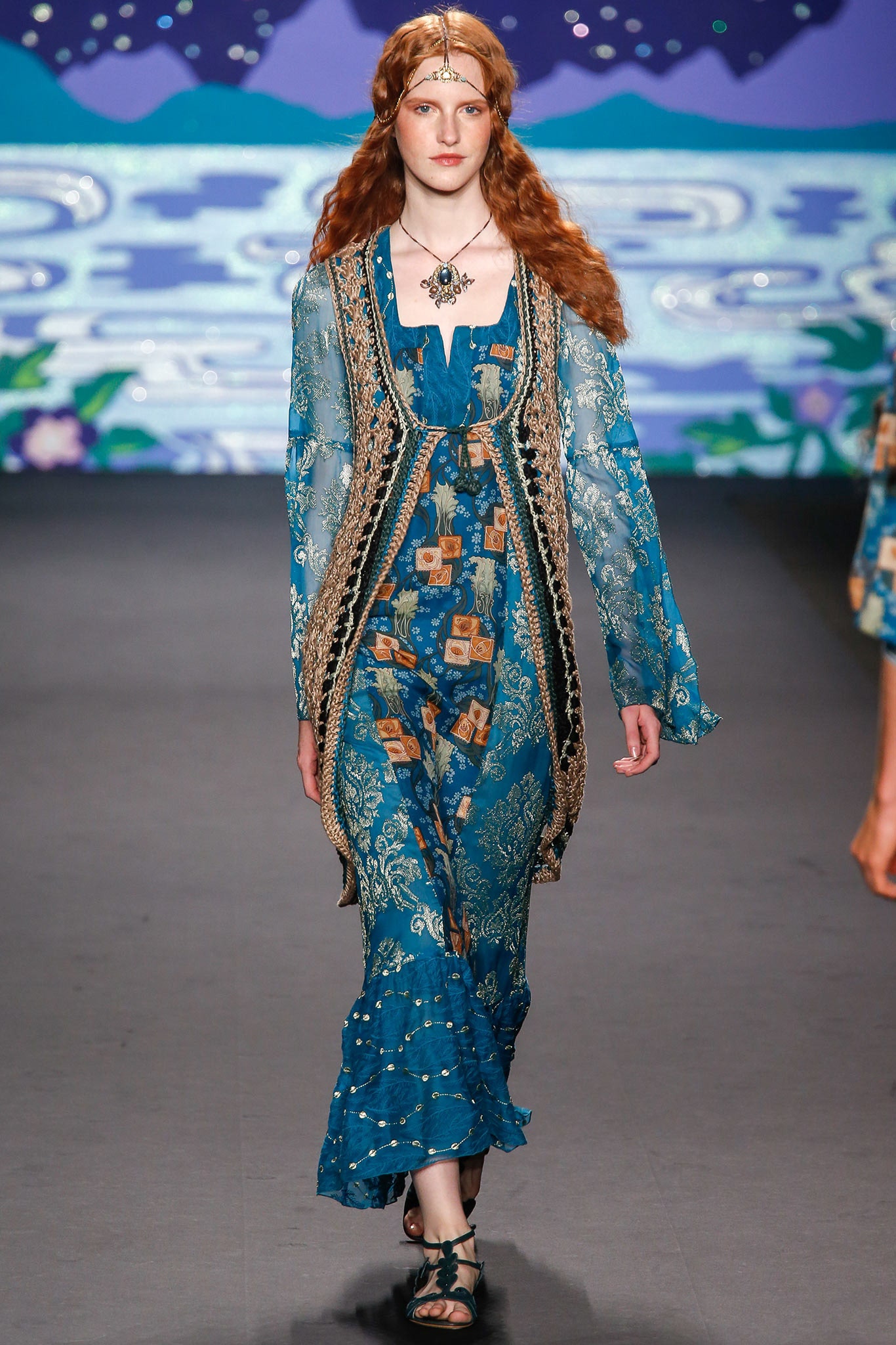 blue chiffon long-sleeve relaxed layered flowing coat
