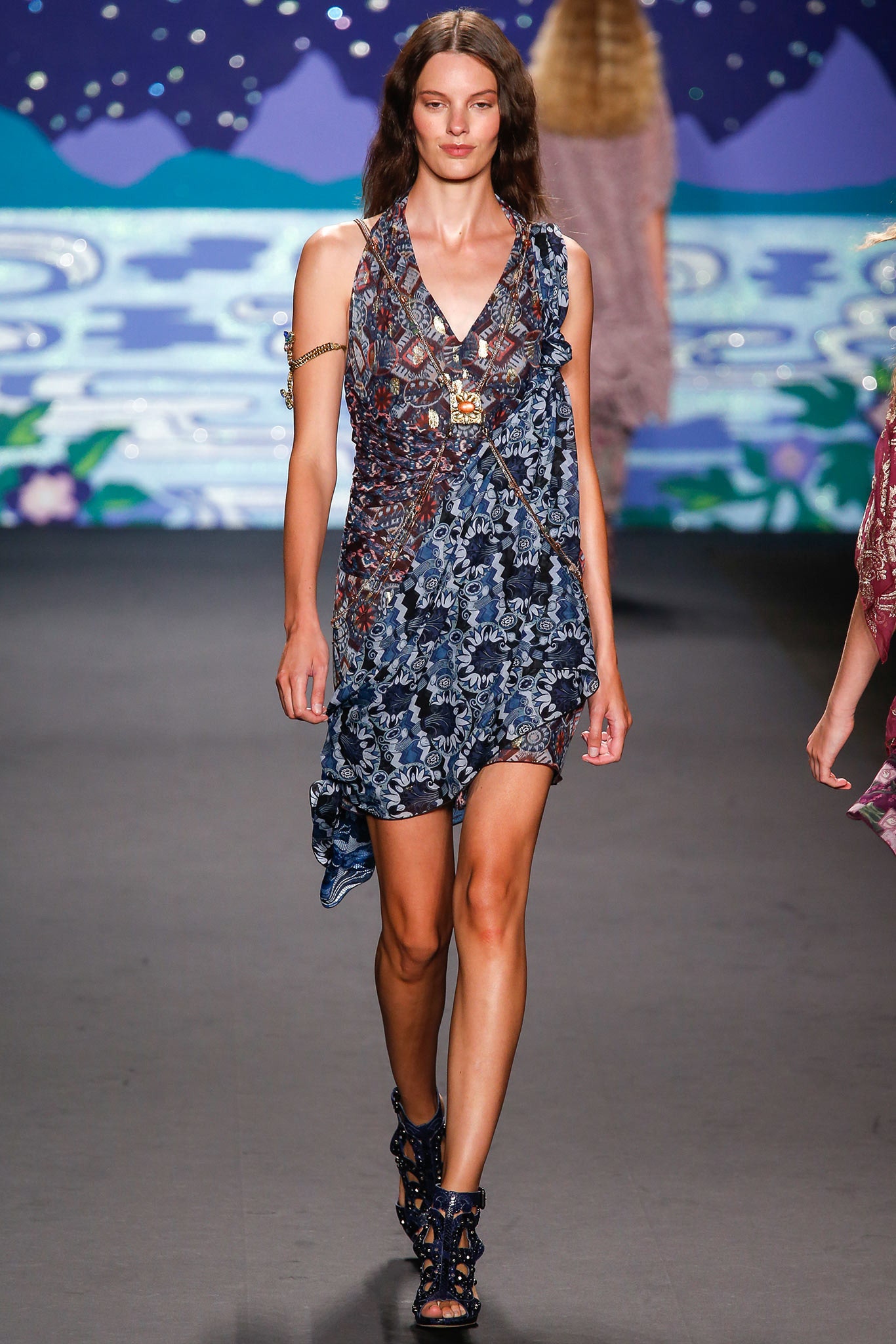 blue embroidered sleeveless dress