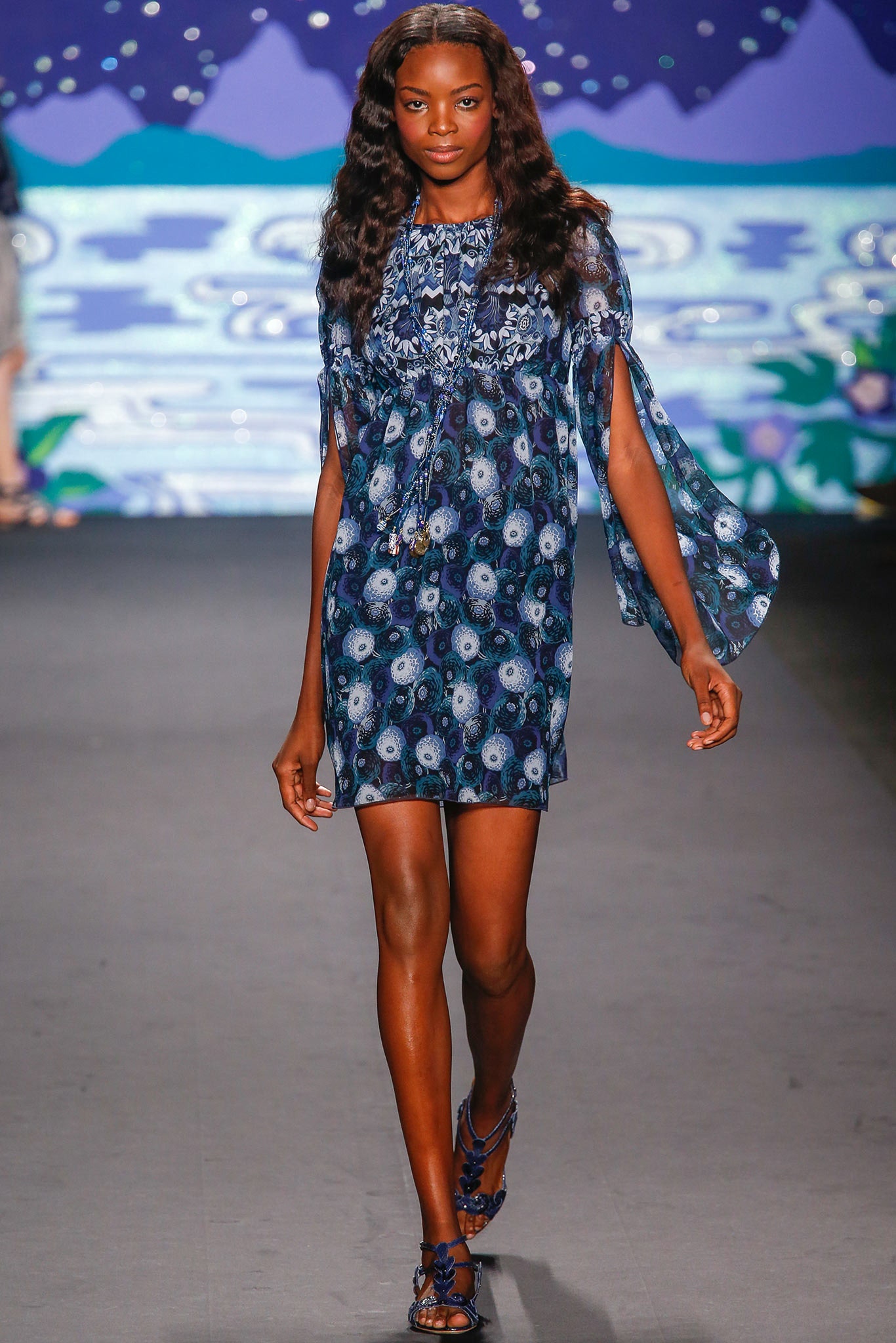 blue silk sleeveless relaxed layered cape