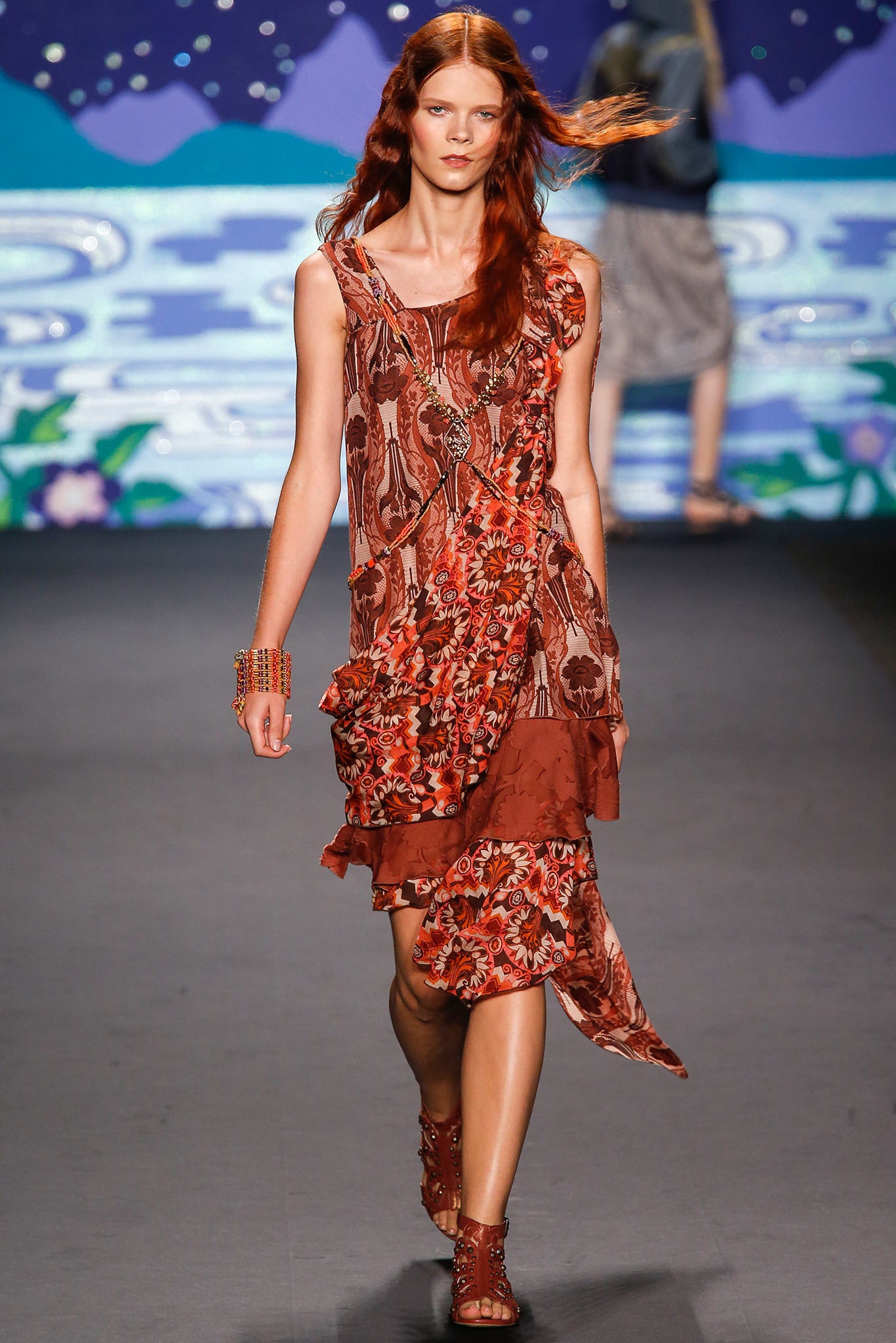 red and brown floral midi dress