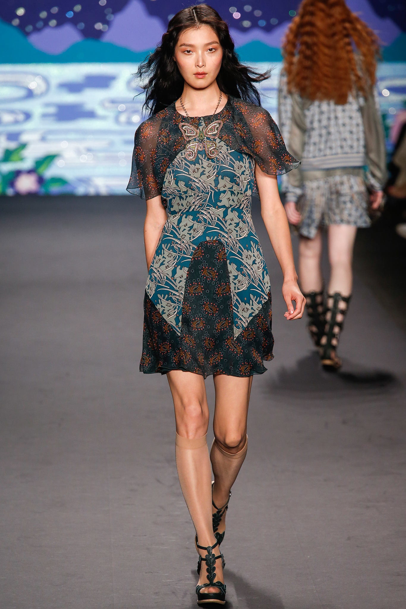 blue and black printed mini dress