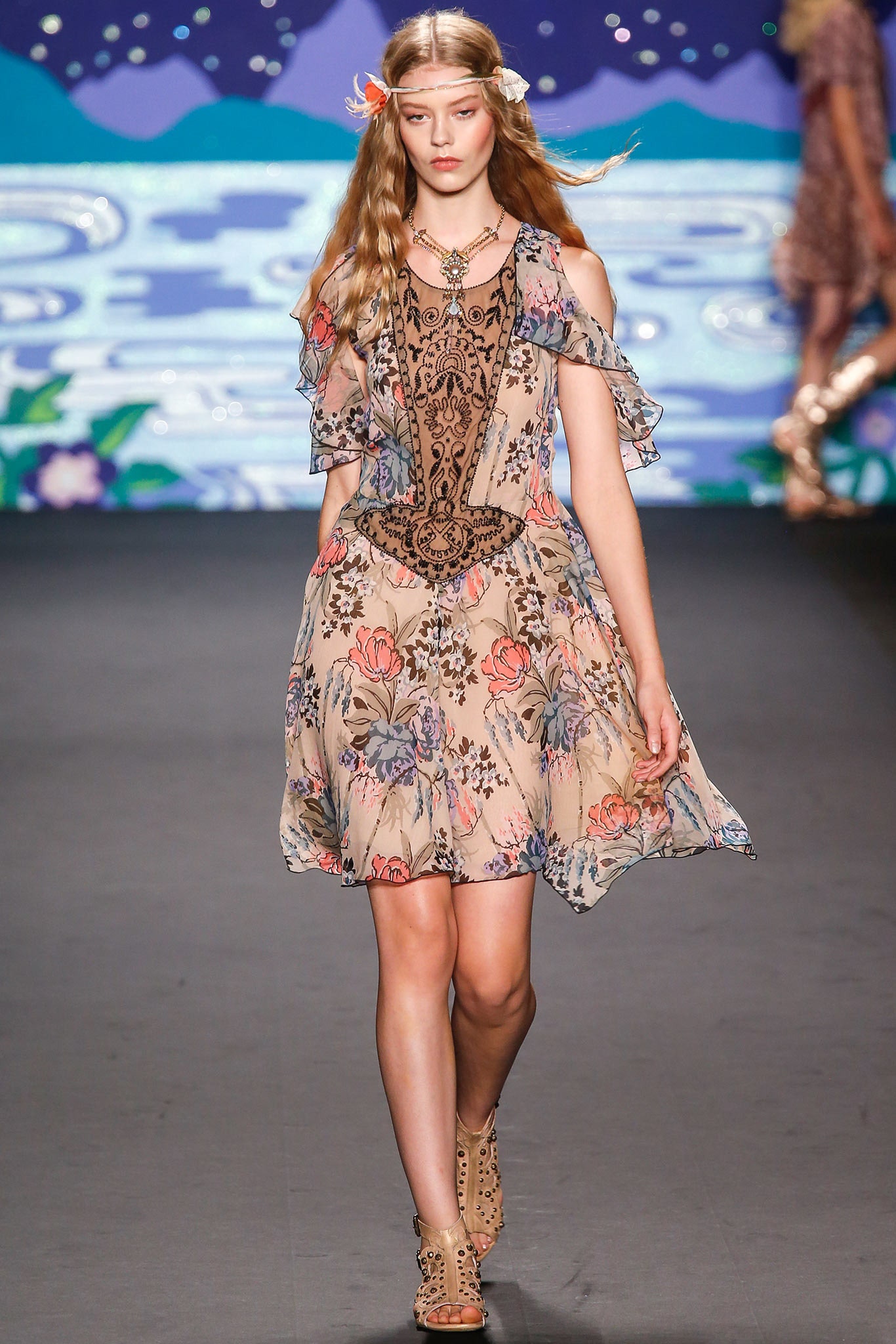 beige floral off-shoulder dress