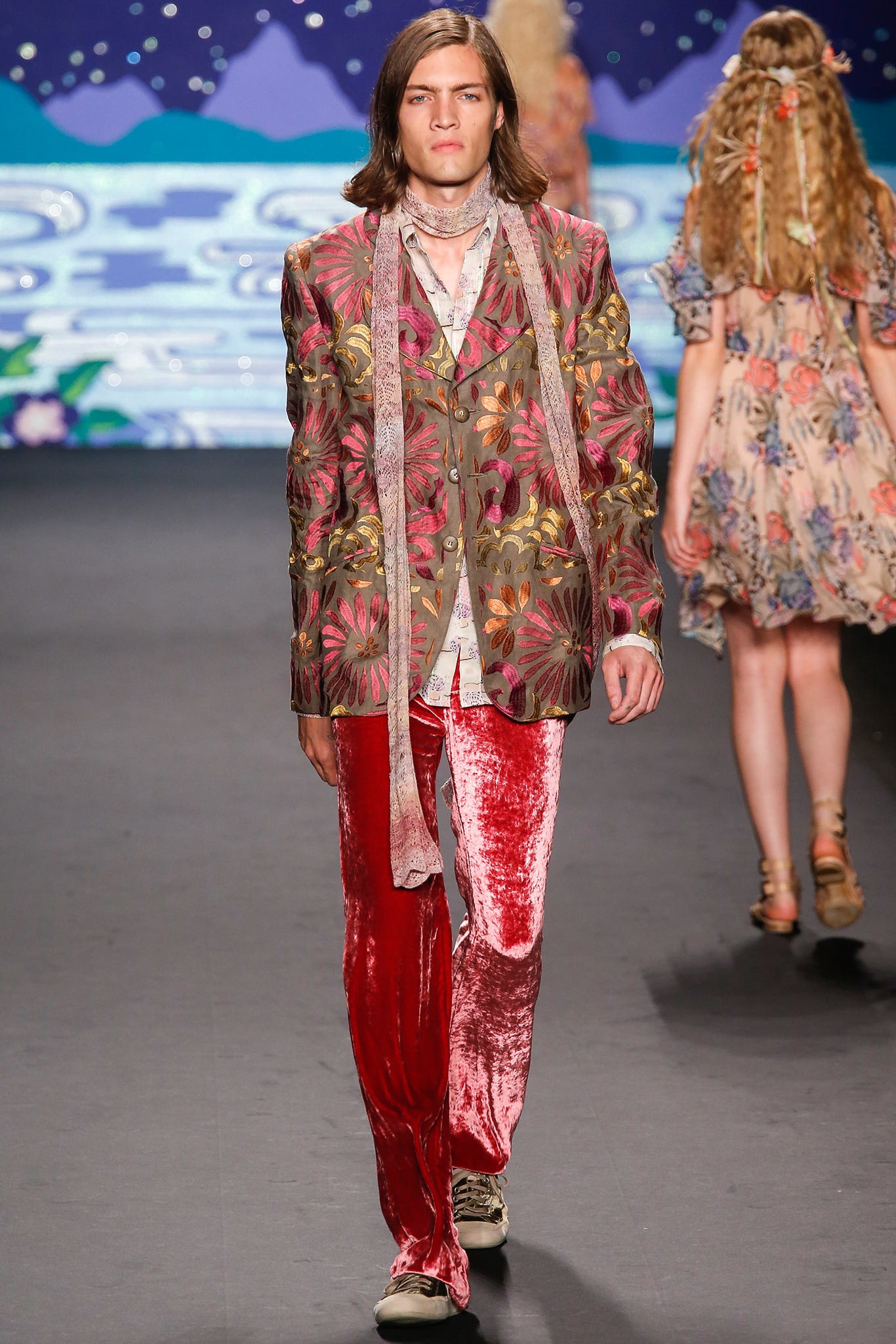 pink silk long-sleeve collared tailored embroidered blazer