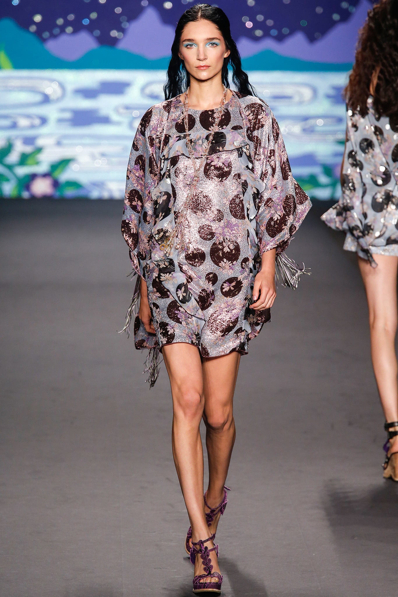 purple gray ruffled dress