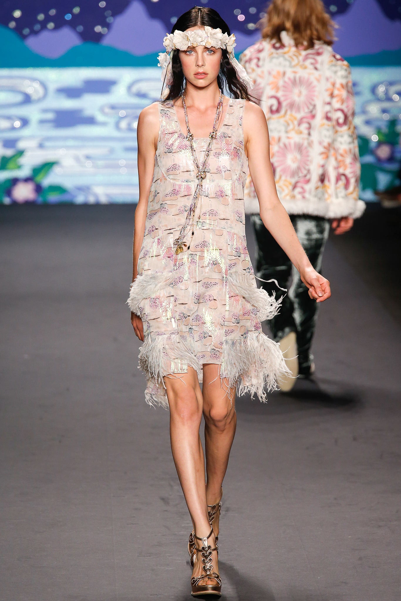 pink sequined fringed mini dress