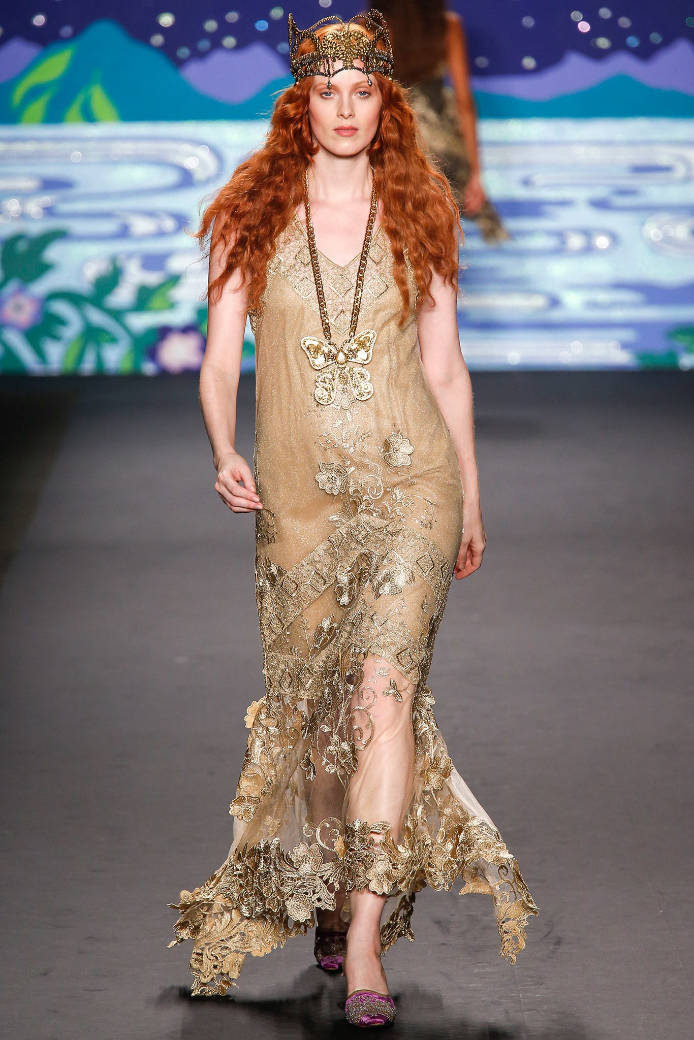 gold silk embroidered gown