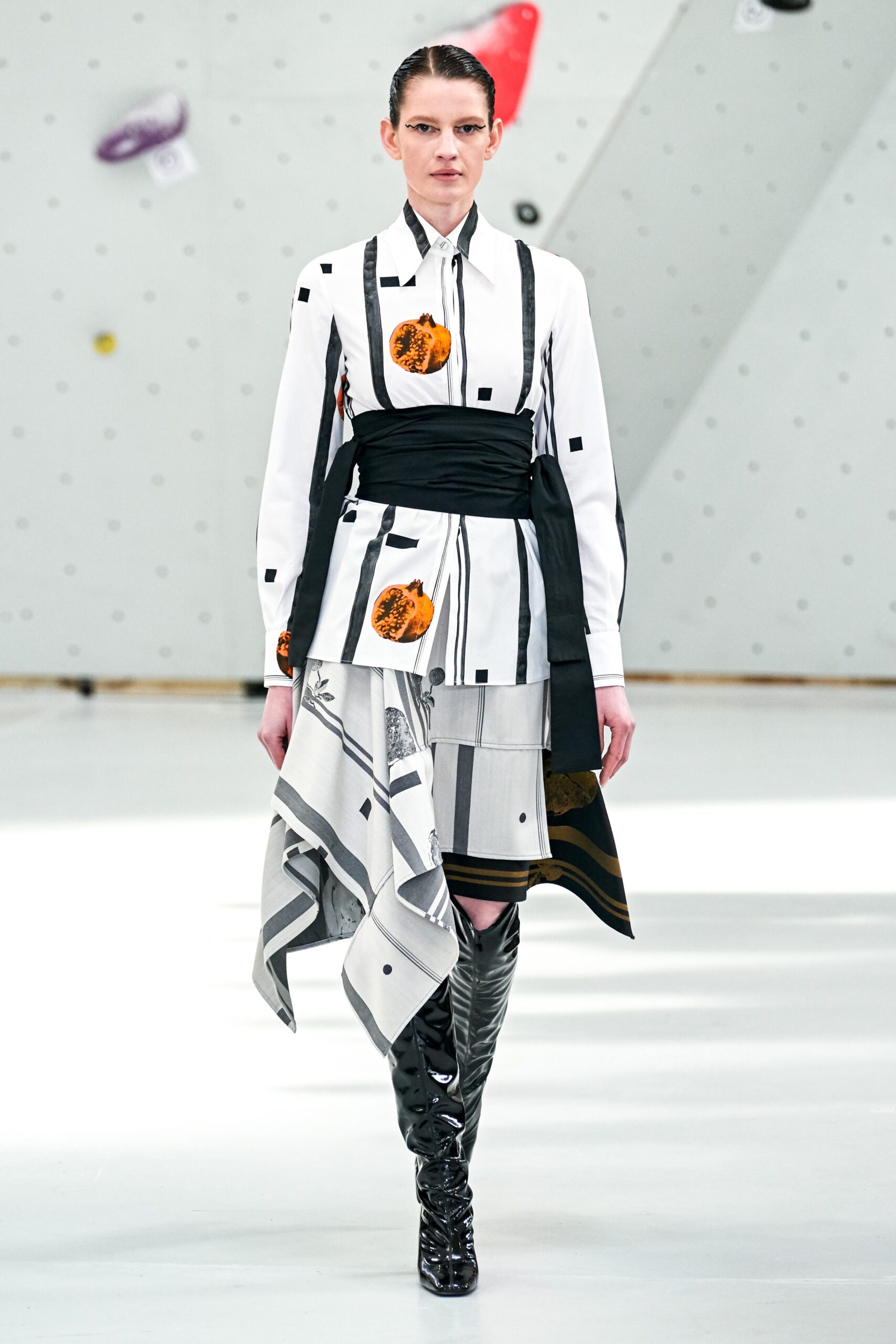 fitted white and black shirt-dress