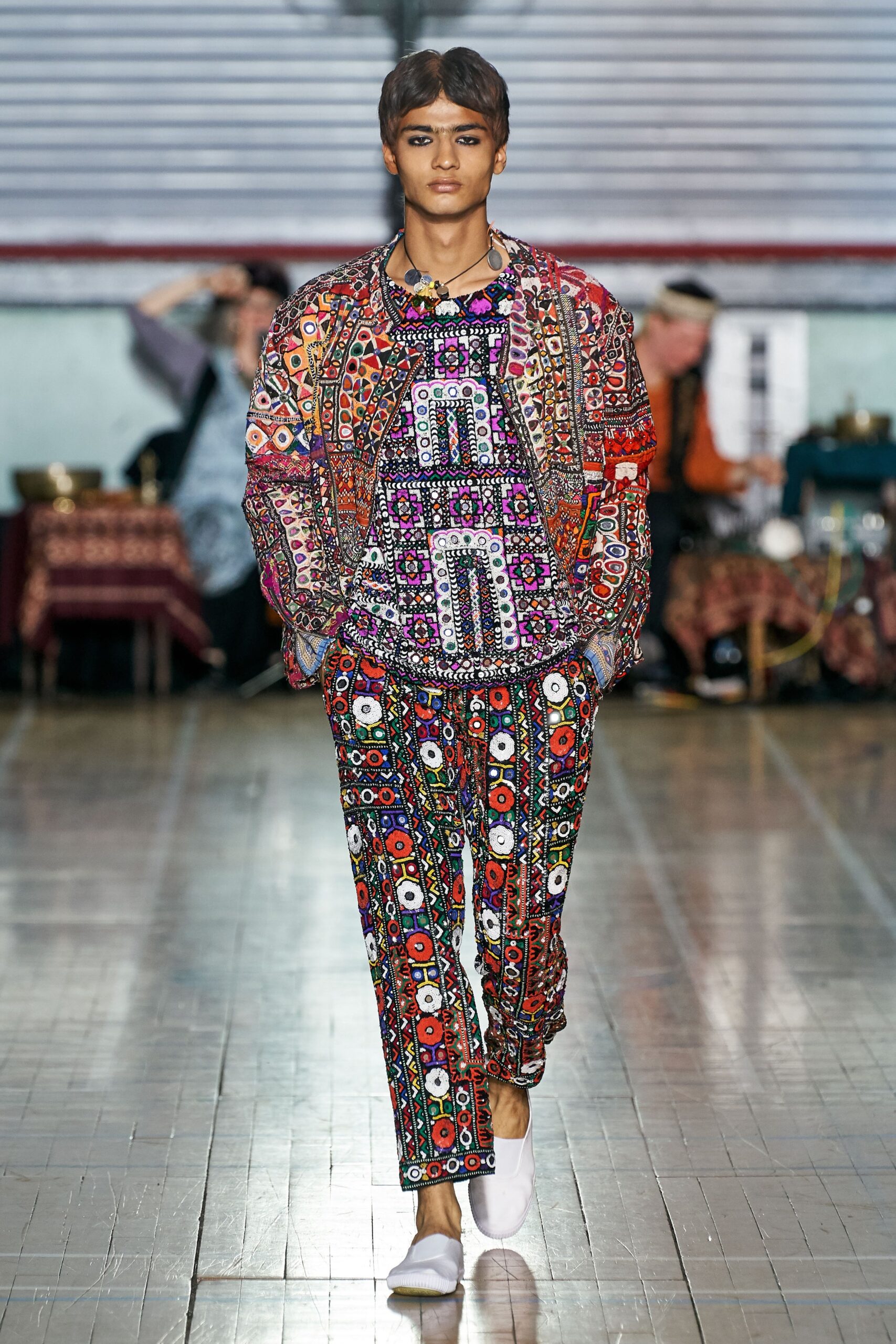 multi-colored embroidered top and pants