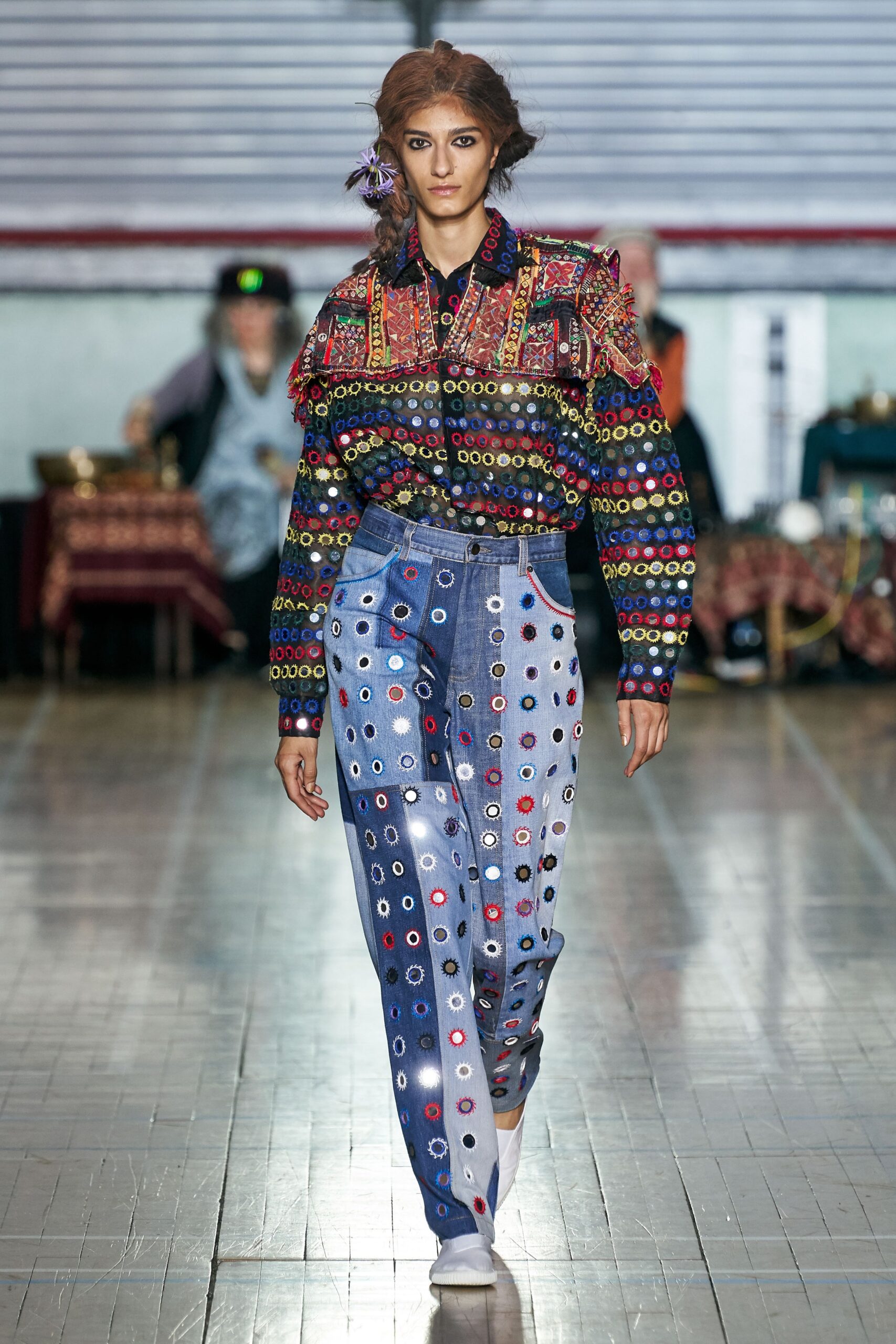 multi cotton long-sleeve collared relaxed embroidered shirt