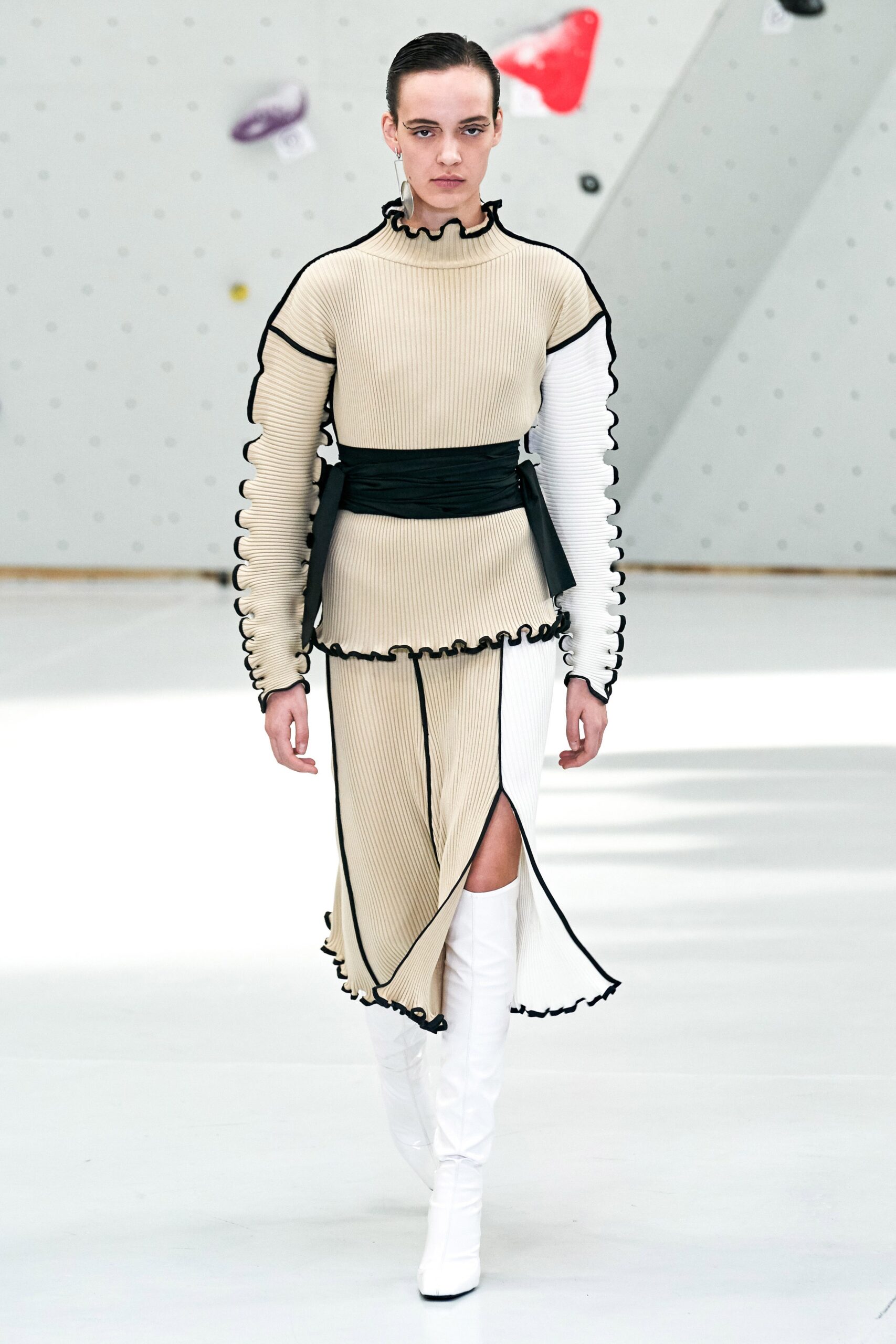 beige and white fitted dress