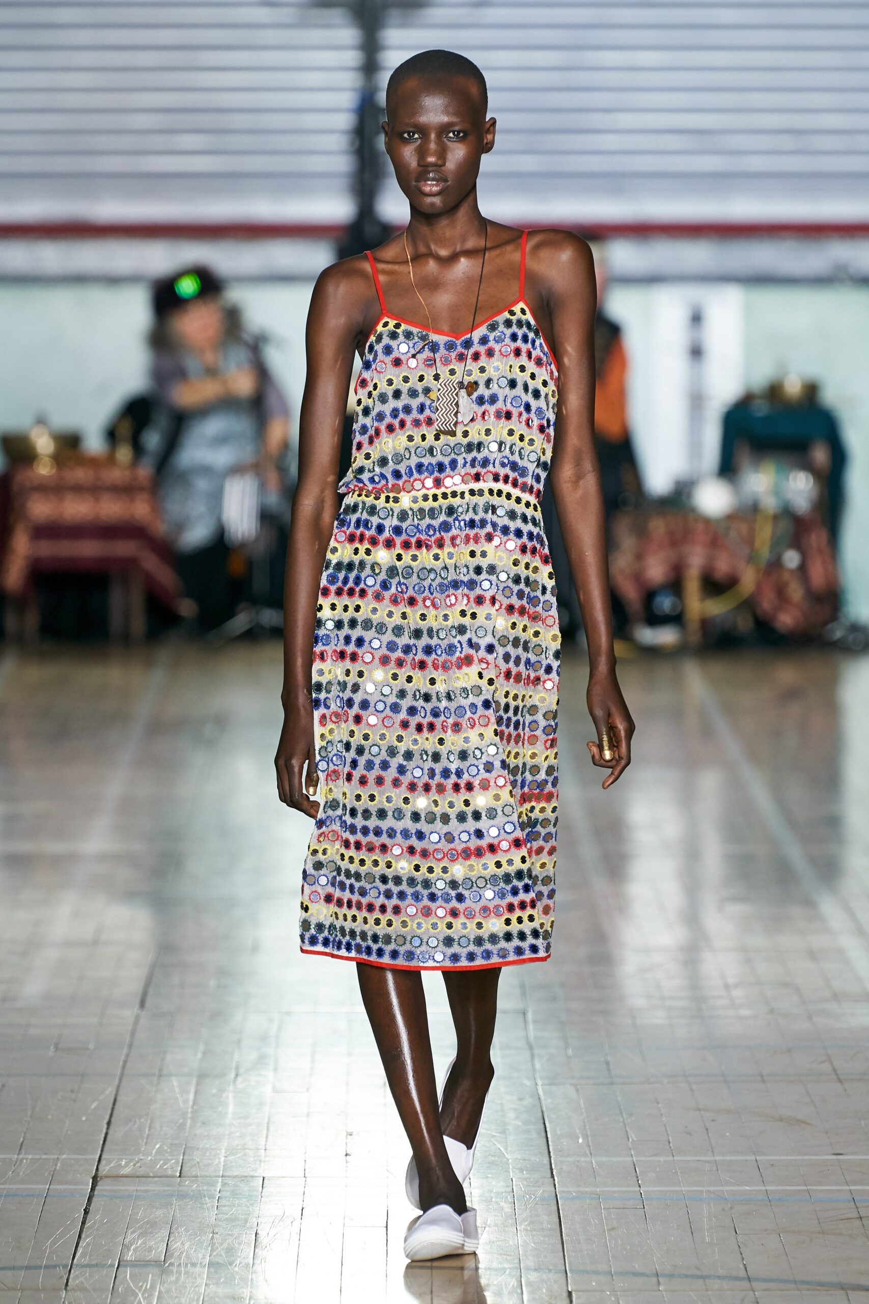 multi-colored silk sleeveless dress