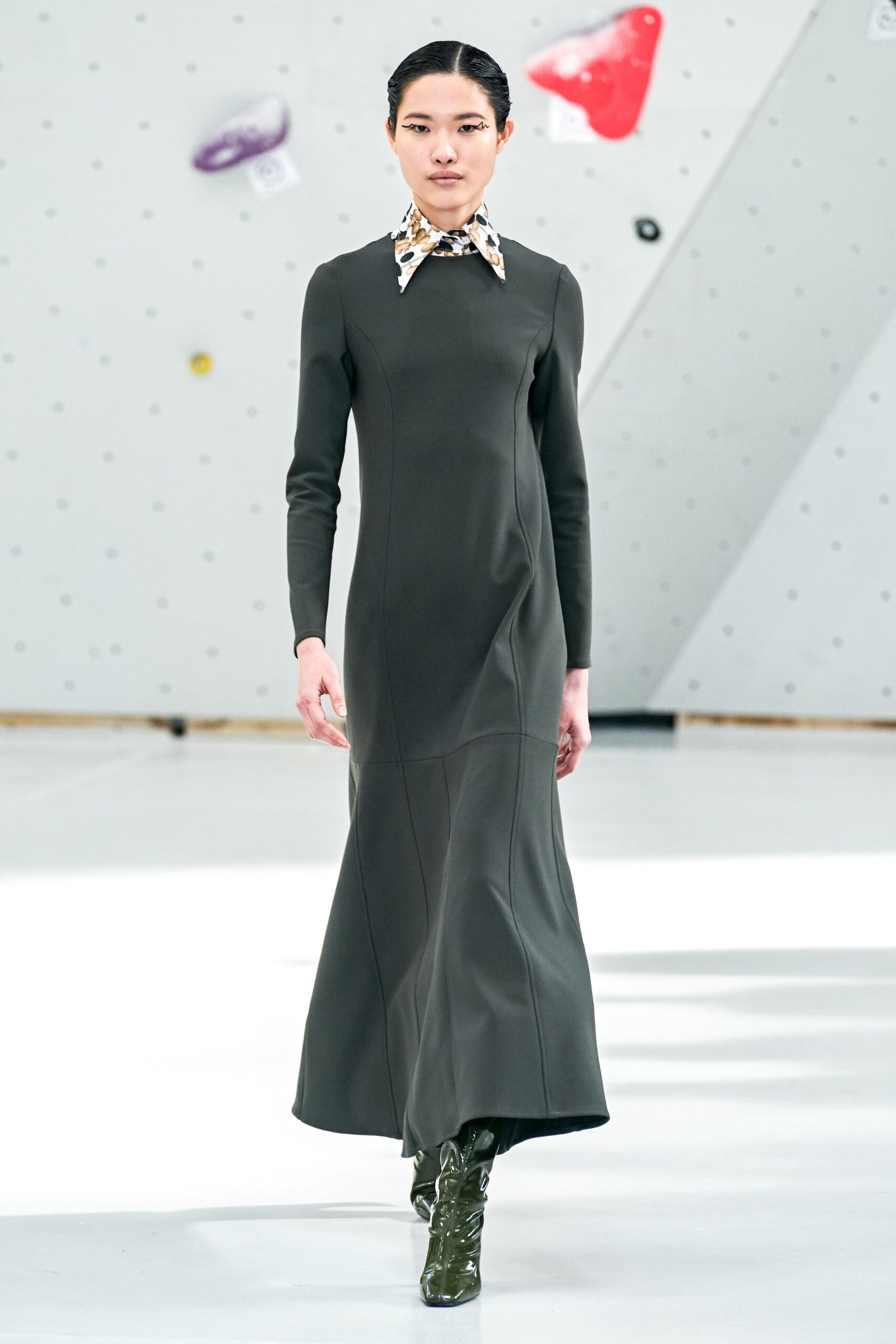 fitted green neoprene gown