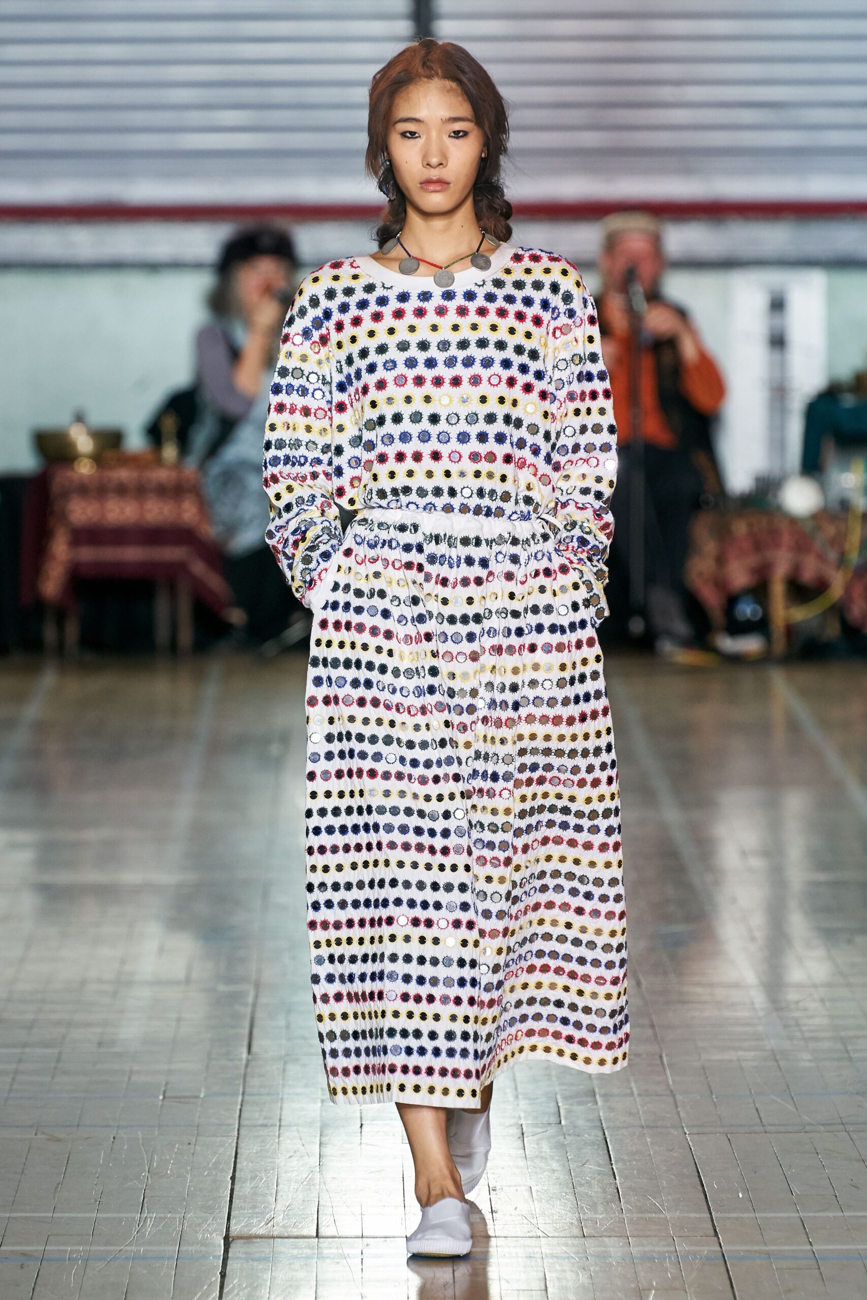 white multi-colored printed dress