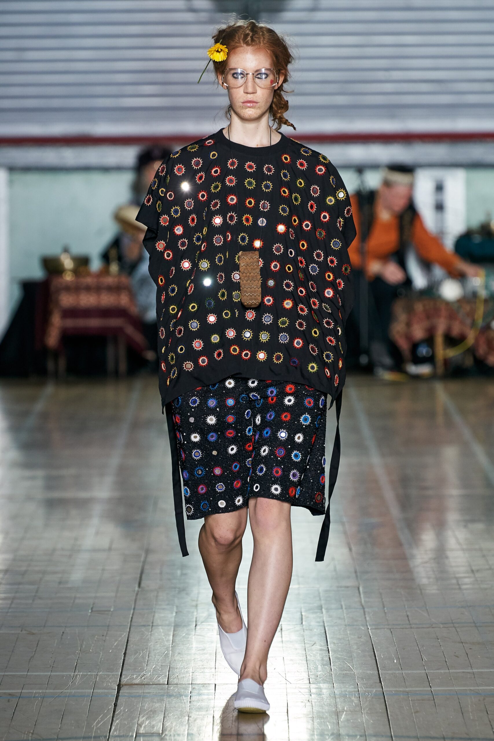 black embroidered top and skirt