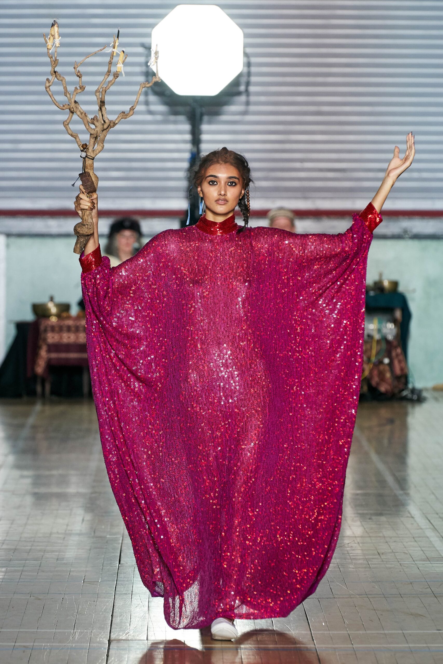 pink sequined maxi dress