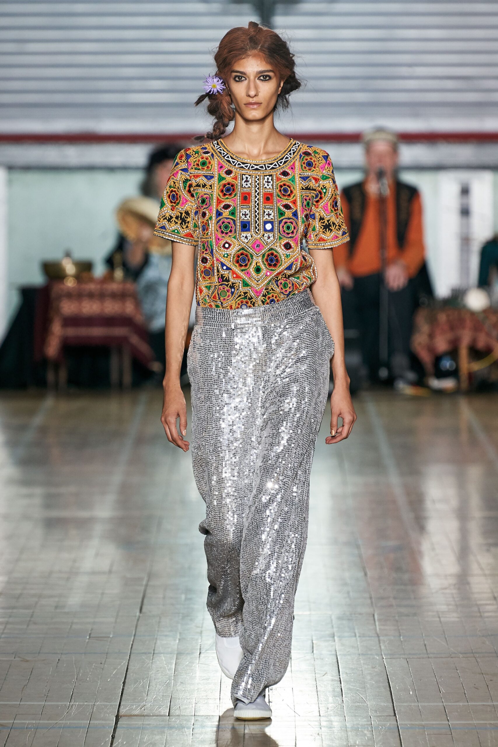 embroidered multi-color top with sequined pants