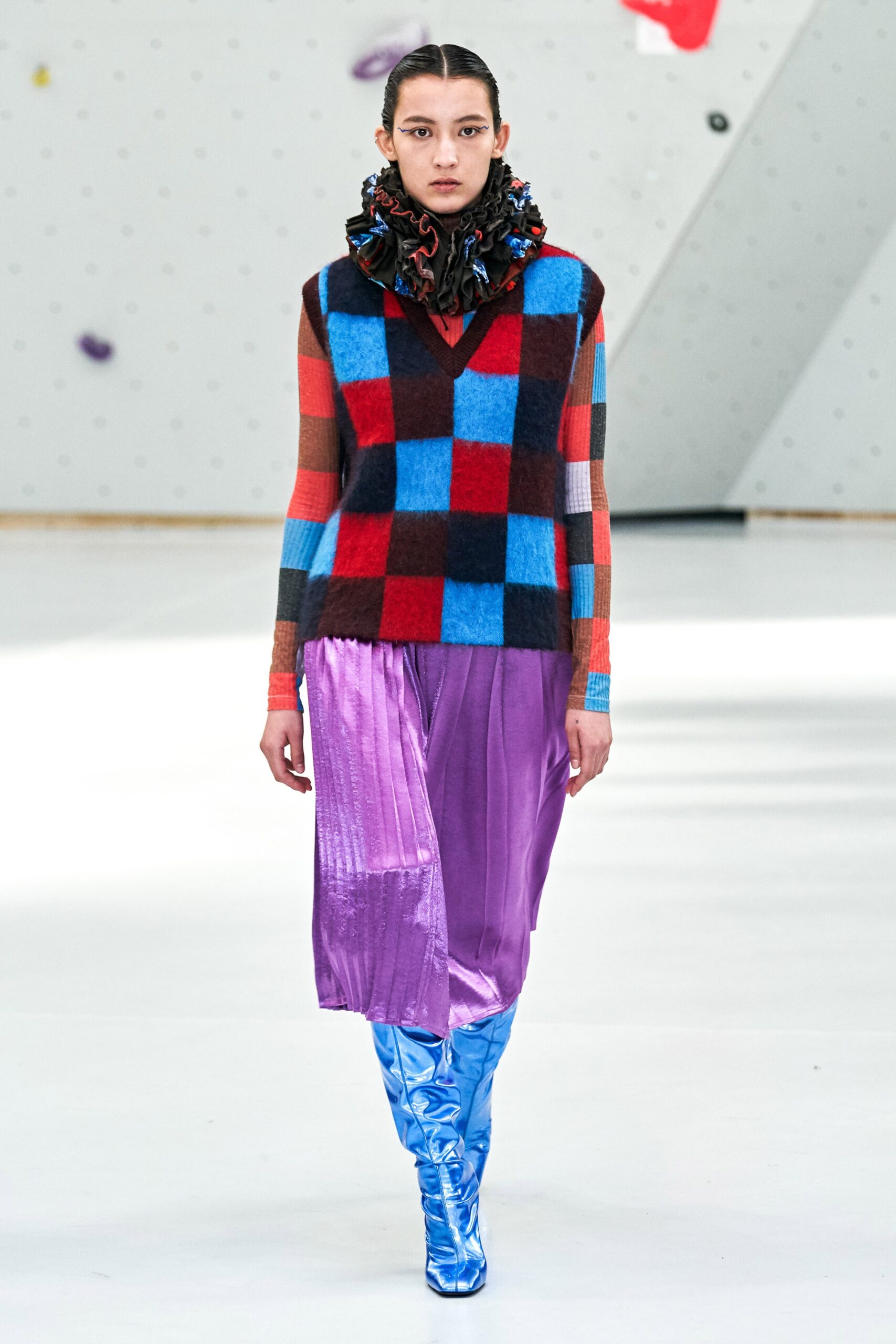 fitted checked top with pleated skirt
