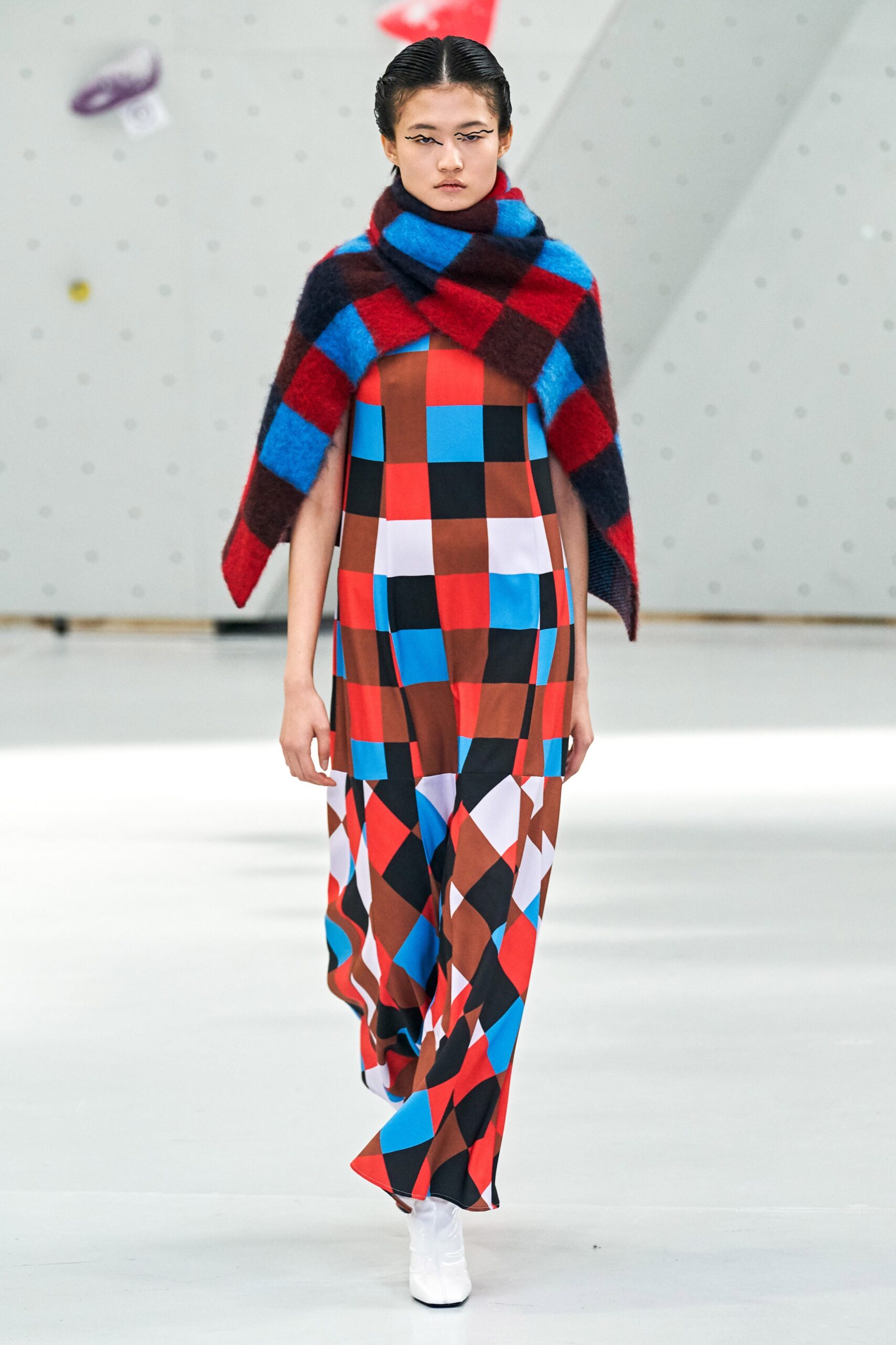 color-blocked maxi dress with oversized cape