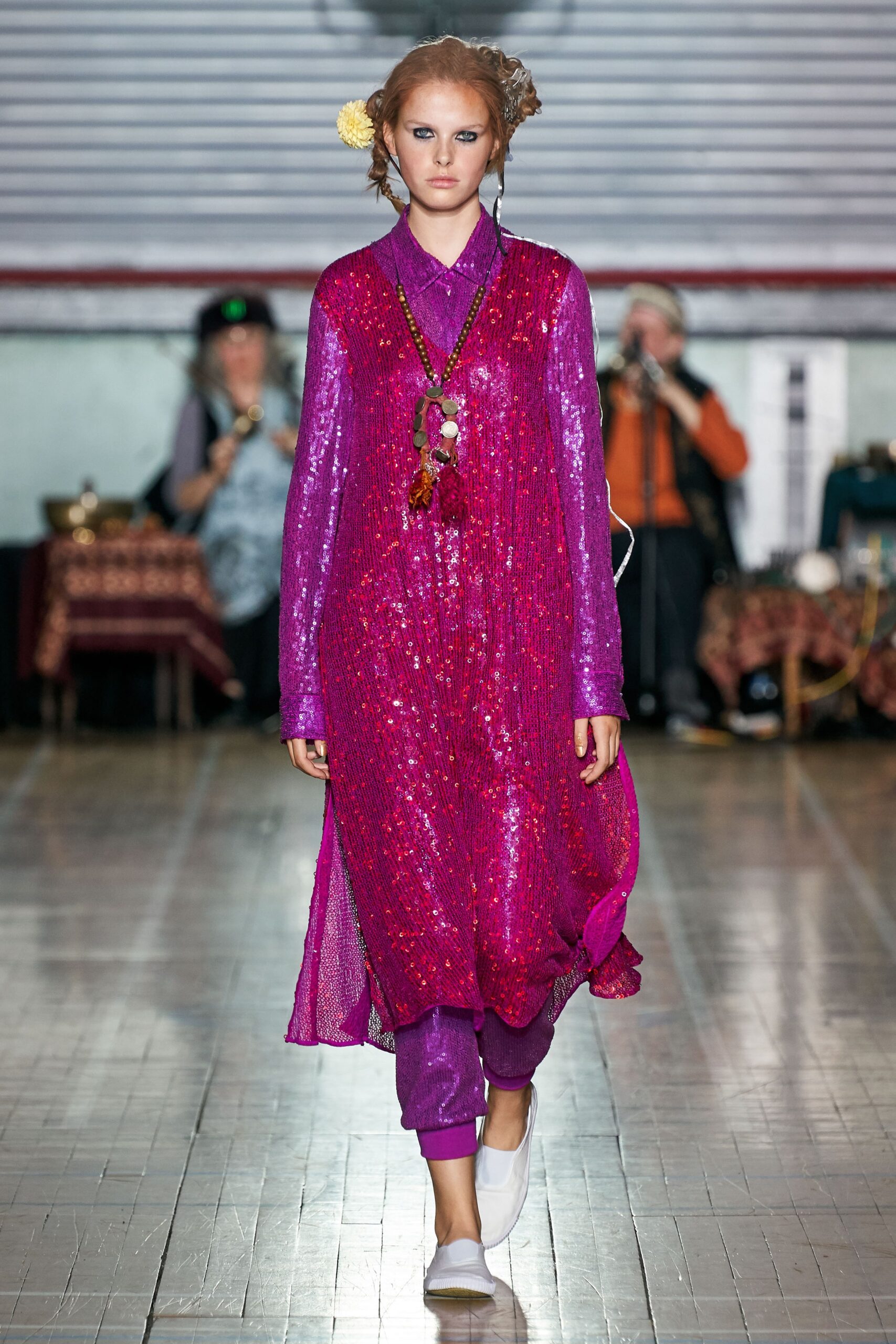 pink purple sequin midi dress