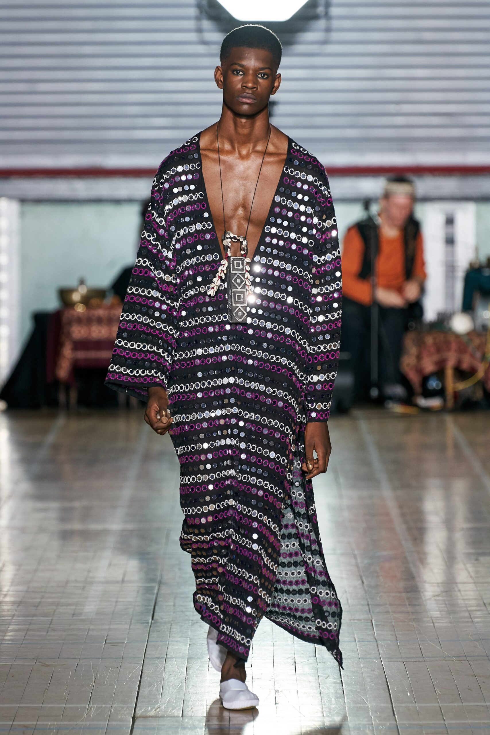 relaxed black and purple printed dress